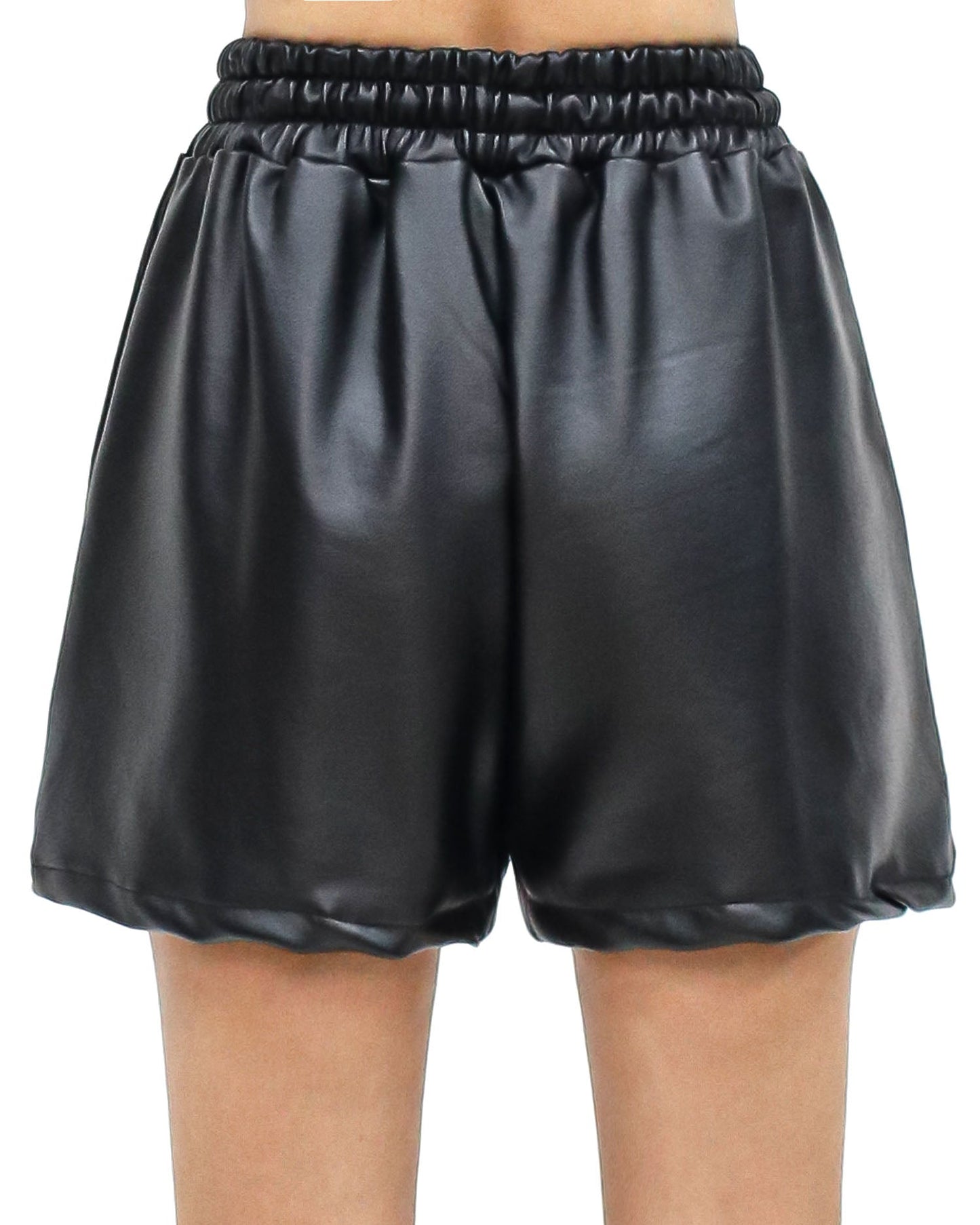 black coated PU leather shorts