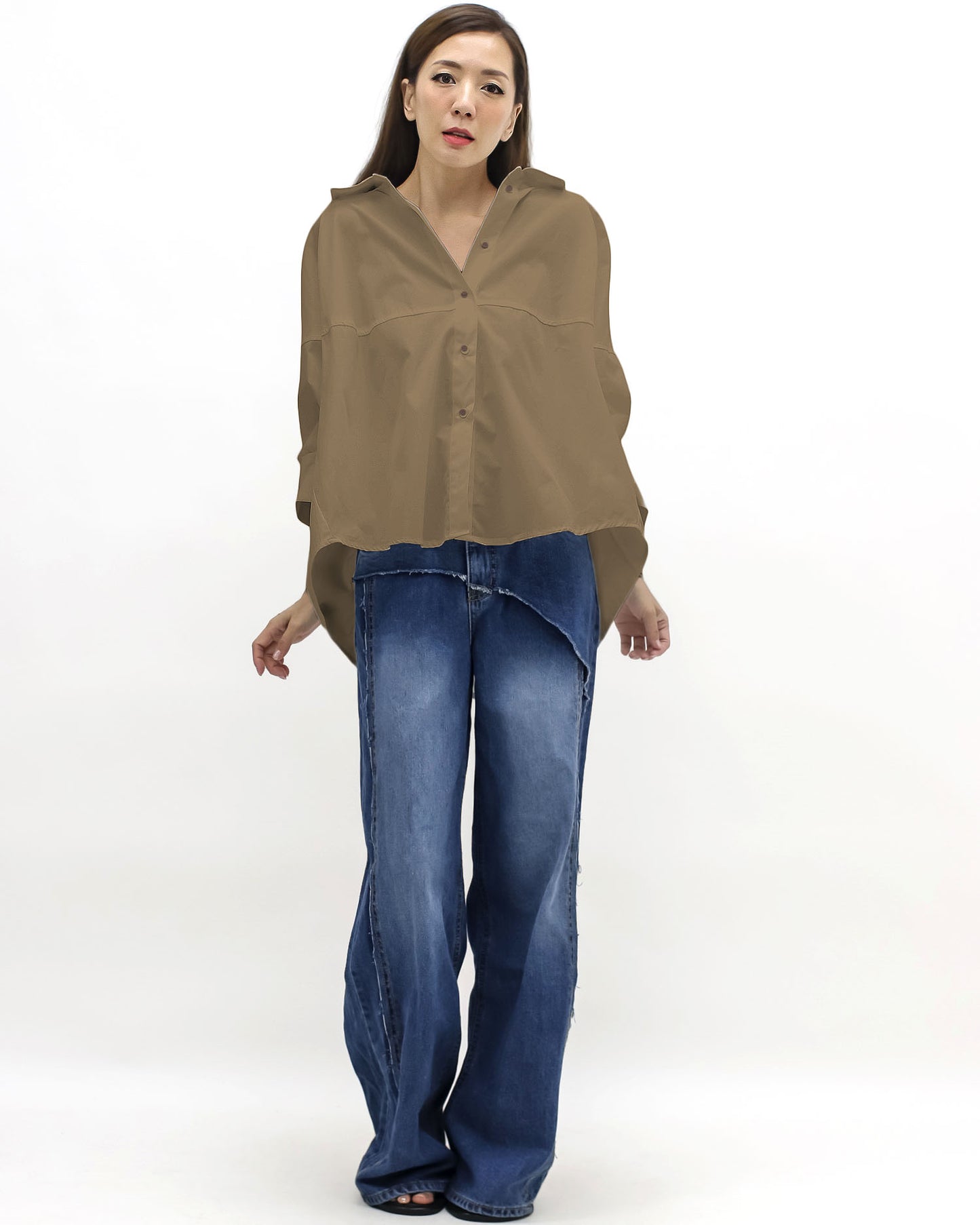 brown button sleeves shirt