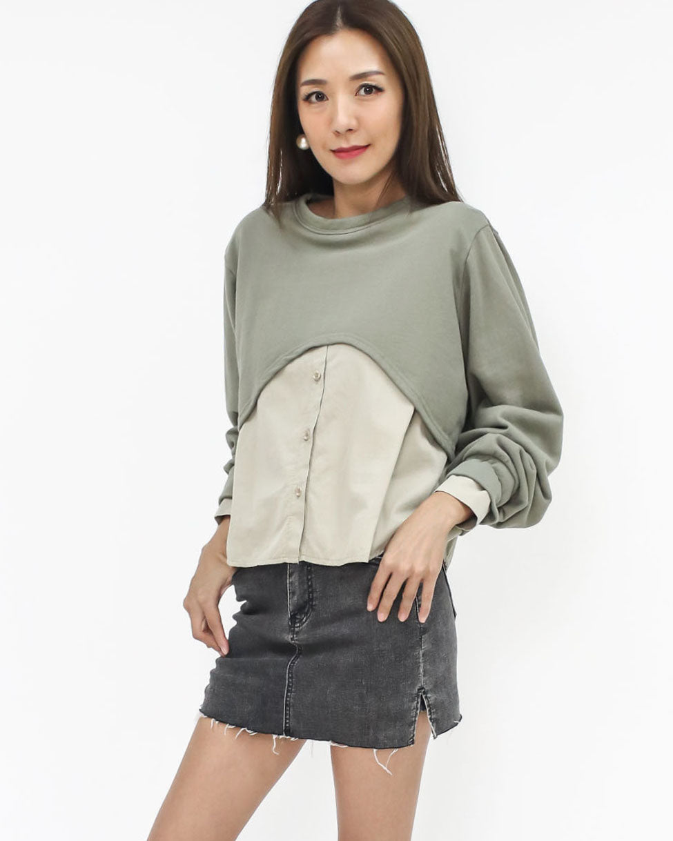 green & beige shirt contrast sweatshirt – STYLEGAL