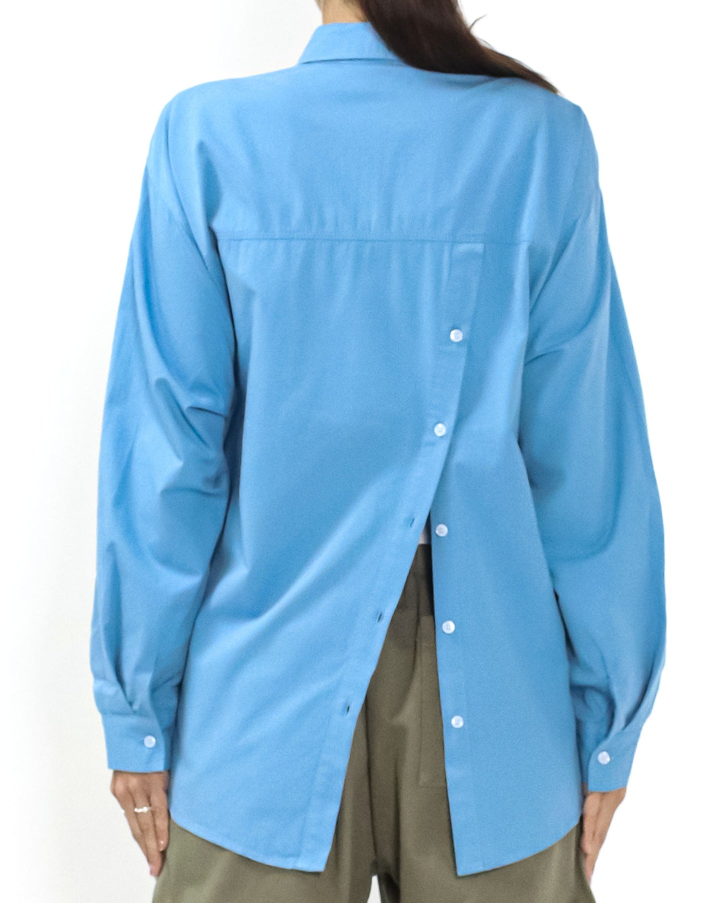 Cobalt blue button open back shirt