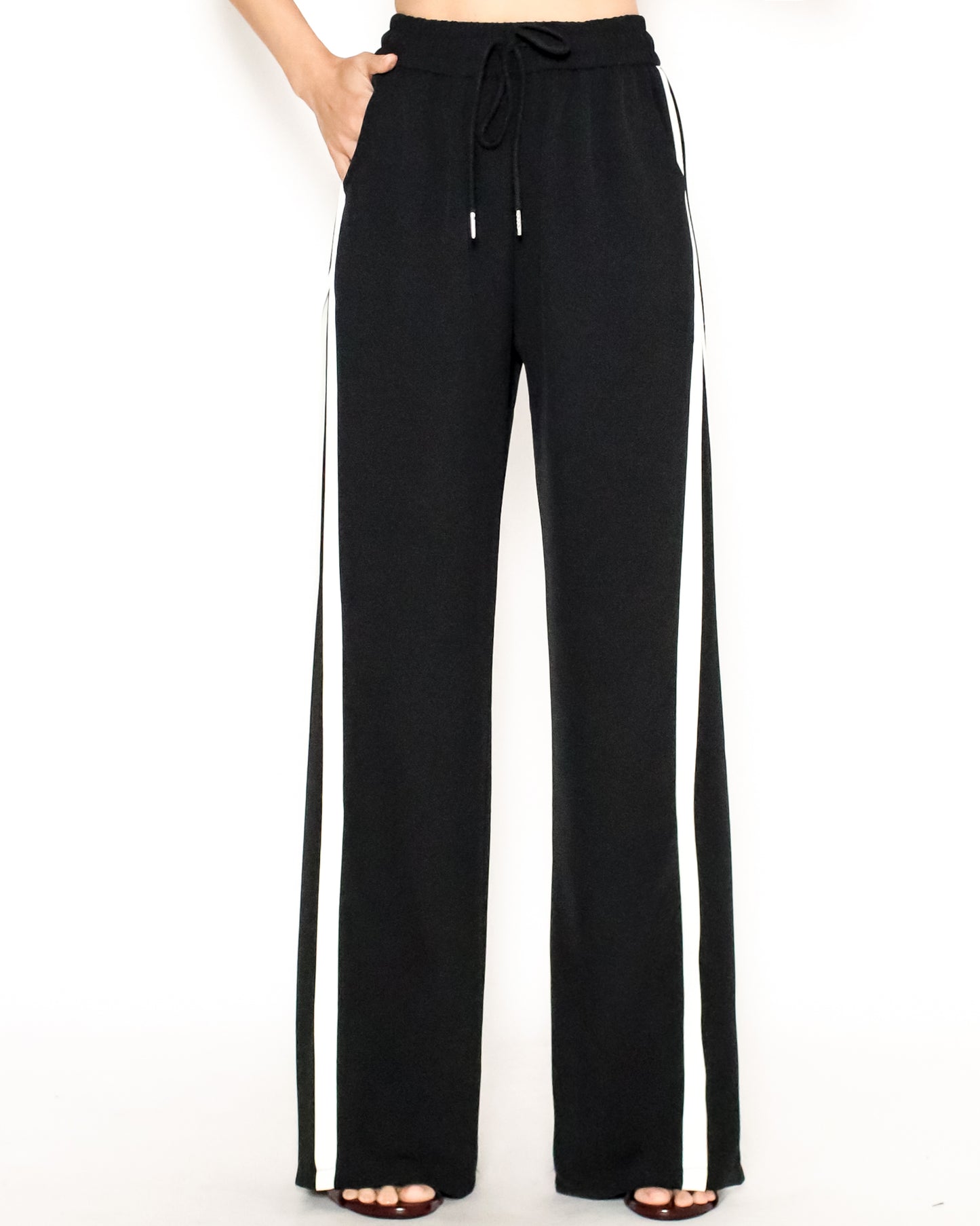 black & ivory panel chiffon straight leg pants