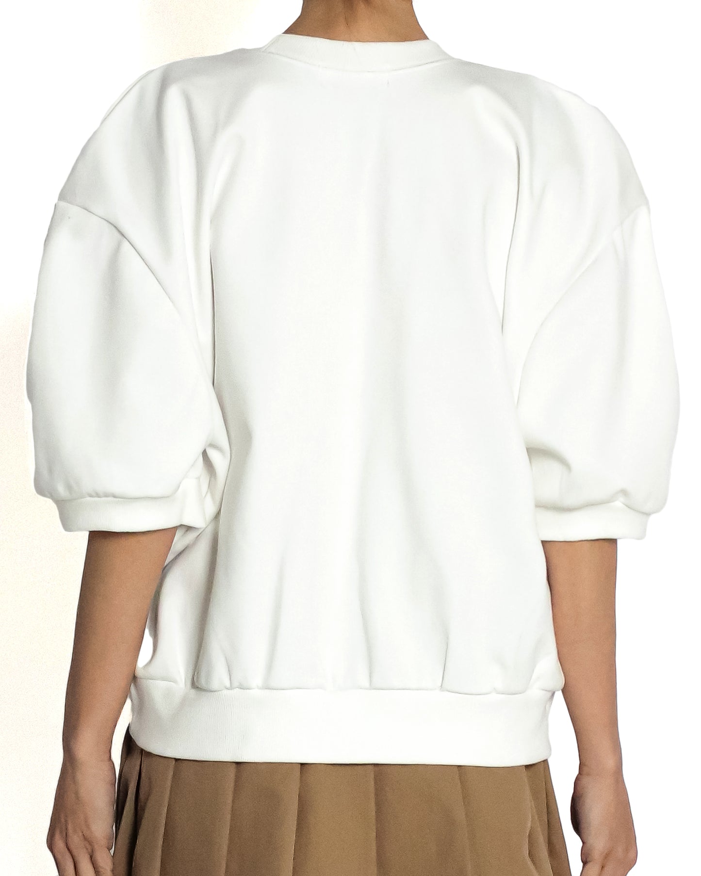 ivory puff sleeves flower curve sweatshirt