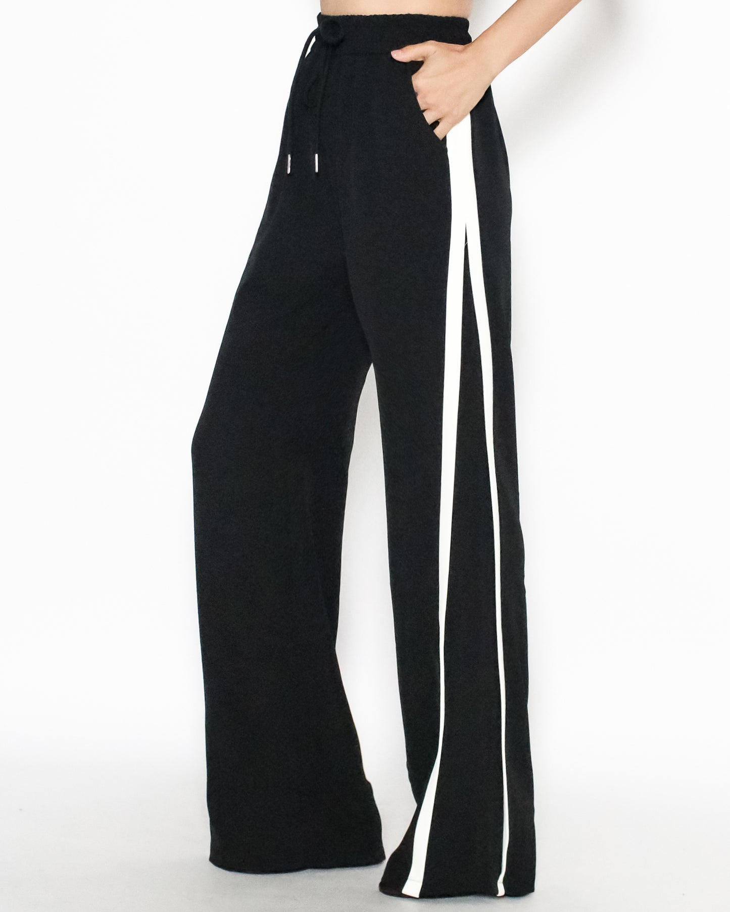 black & ivory panel chiffon straight leg pants