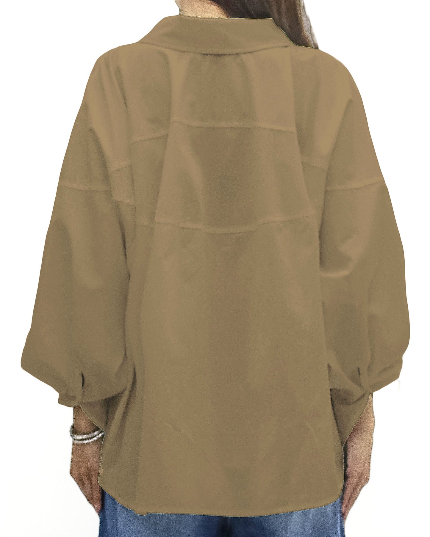 brown button sleeves shirt