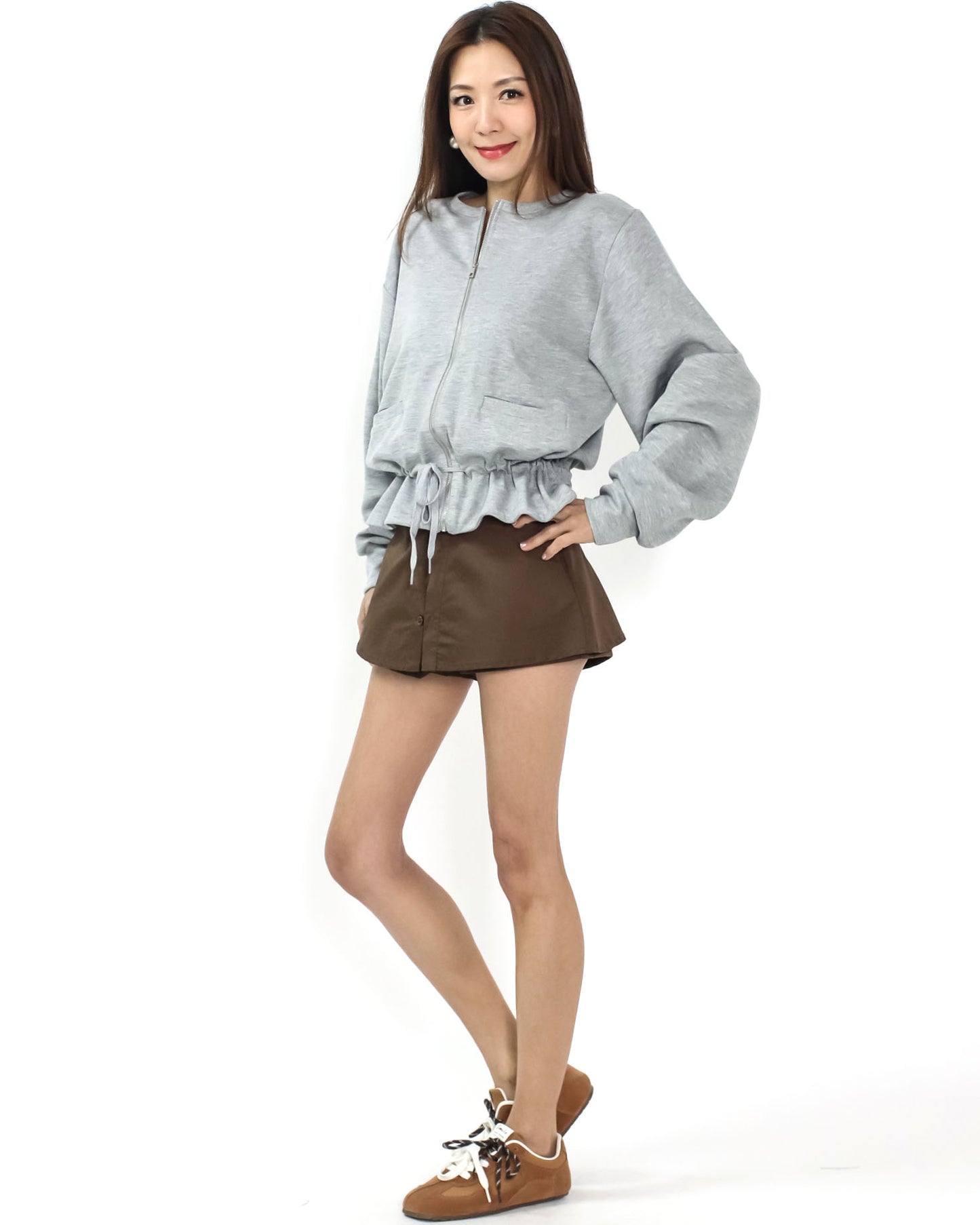 grey frill sweat jacket