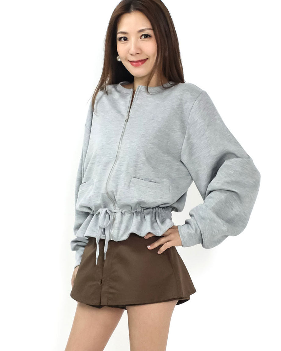 grey frill sweat jacket