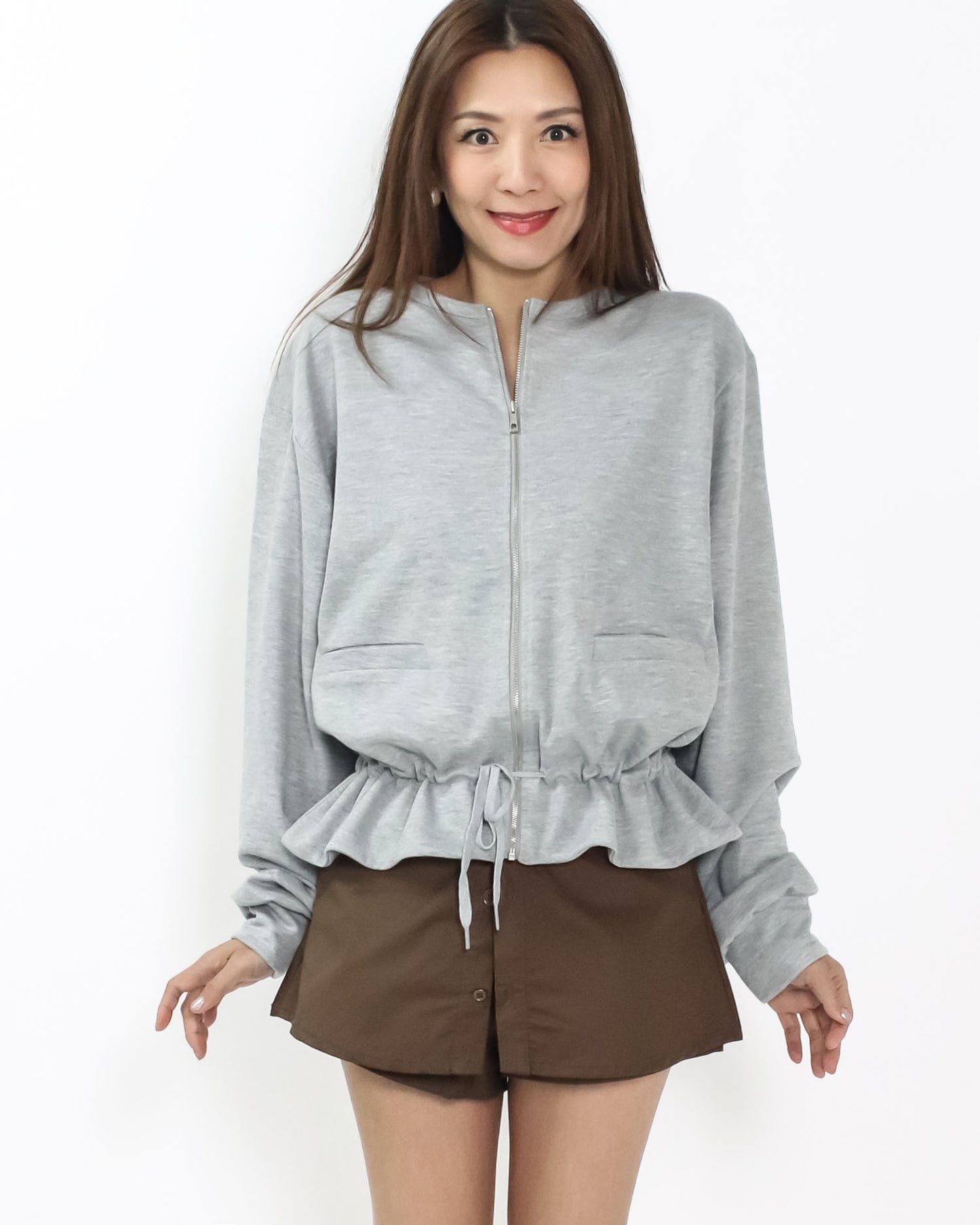 grey frill sweat jacket