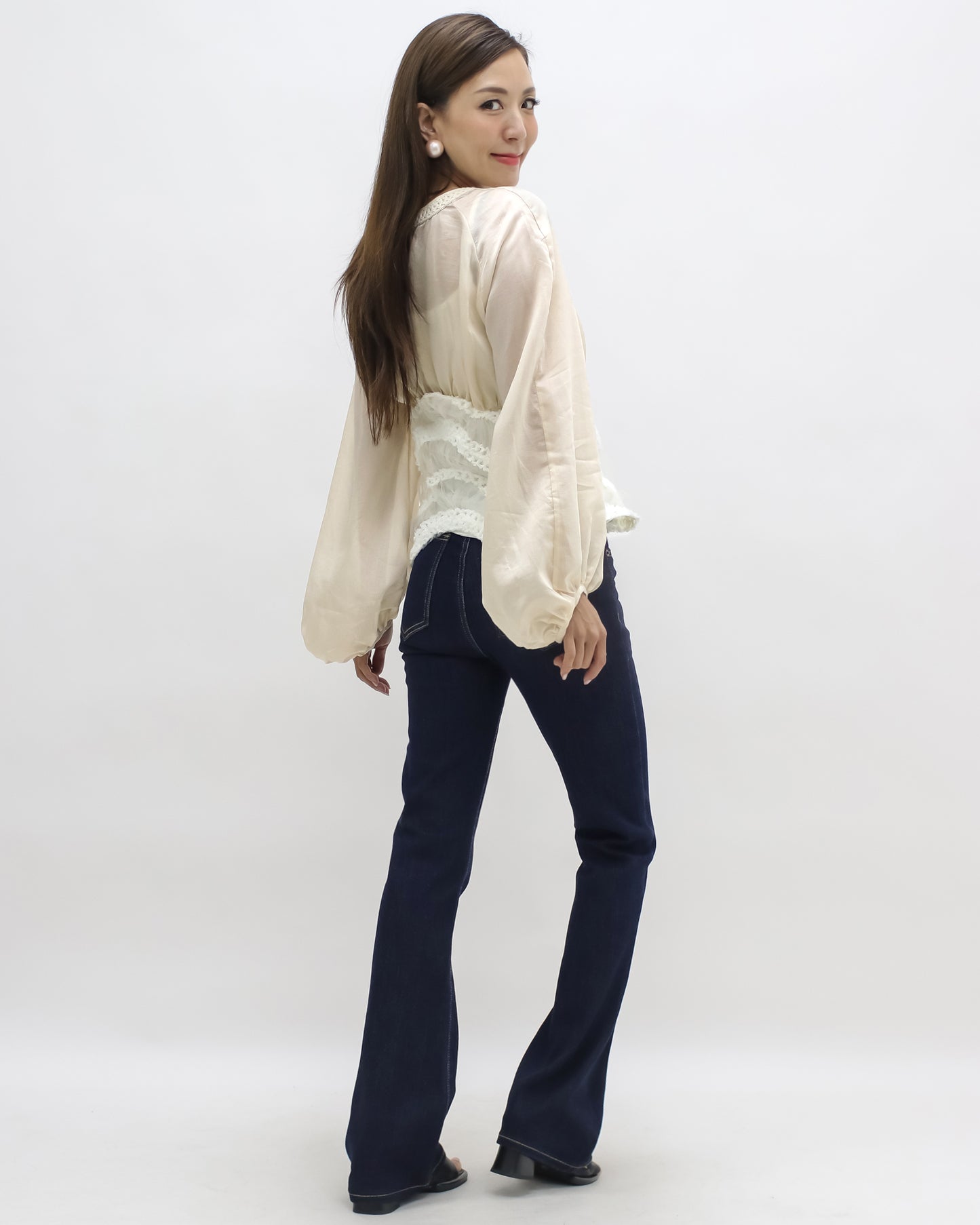 indigo denim mini flare jeans