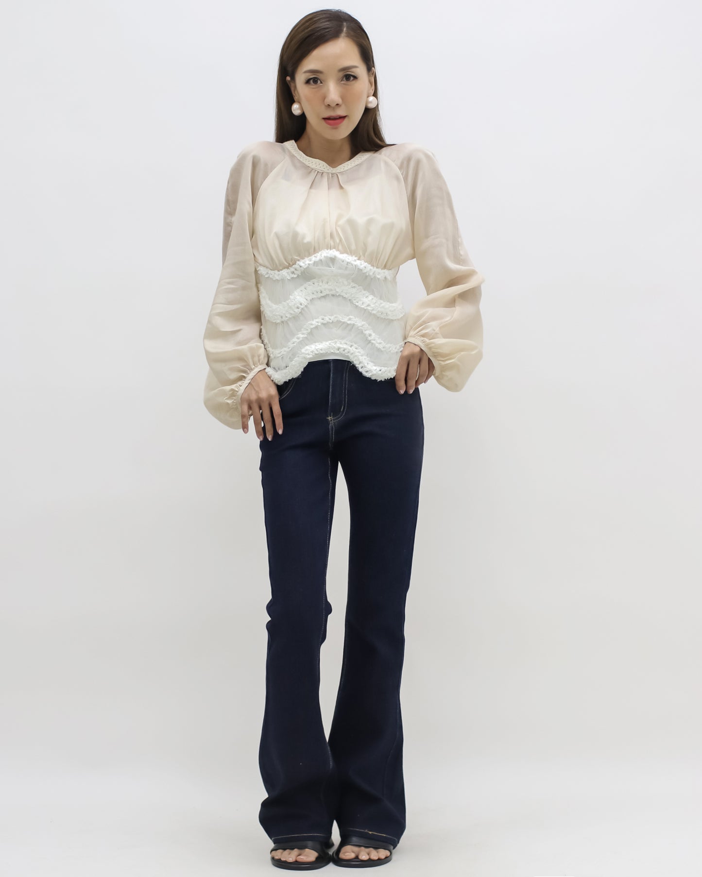 indigo denim mini flare jeans