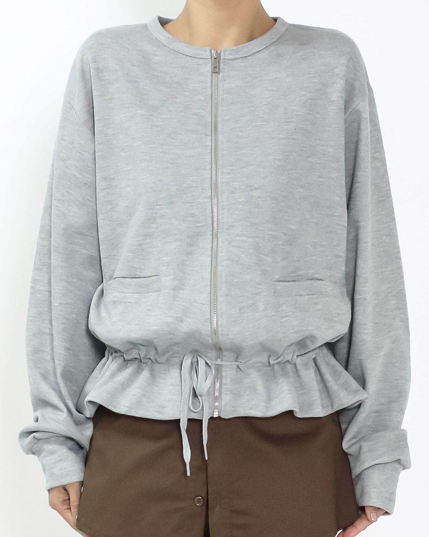 grey frill sweat jacket