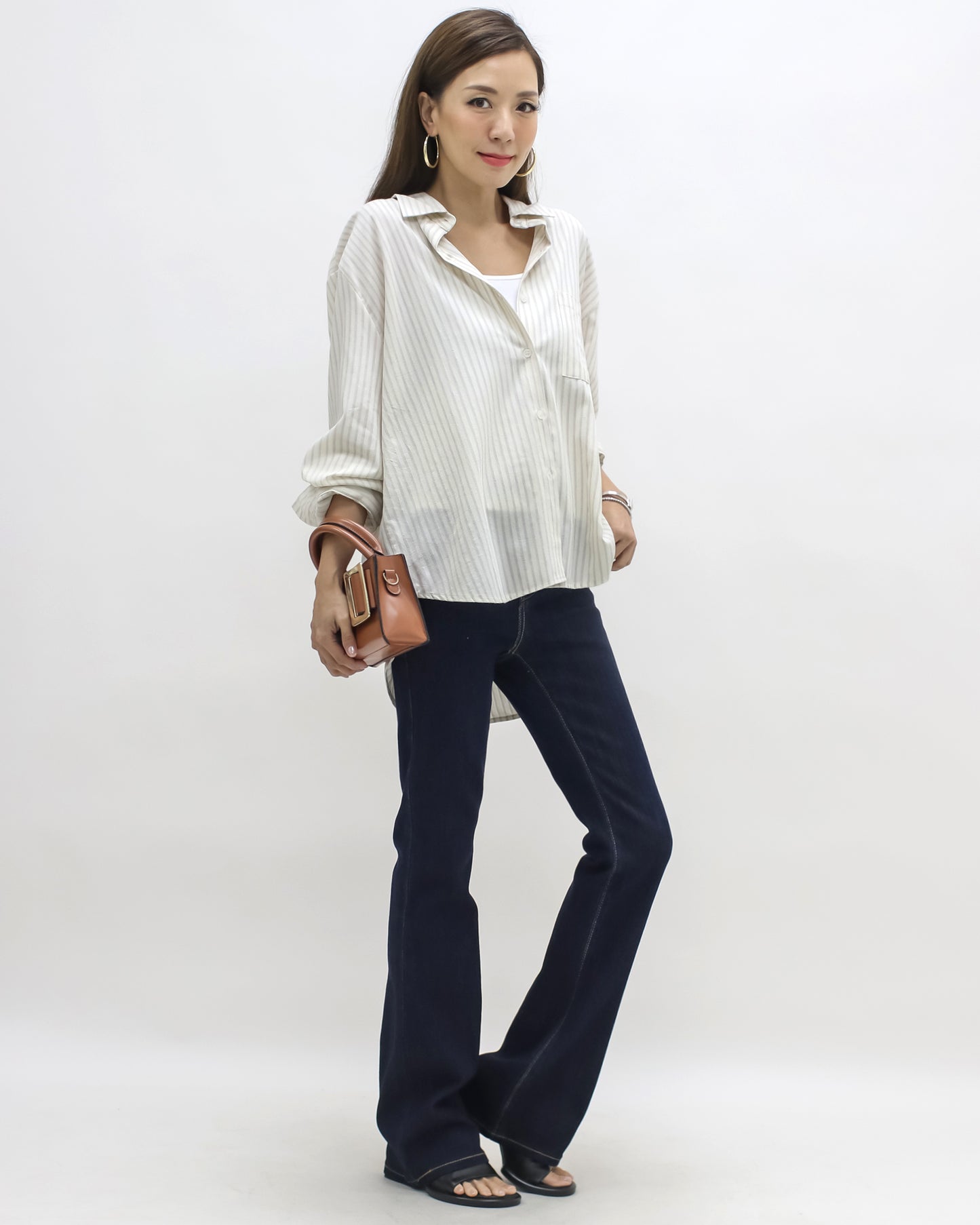 indigo denim mini flare jeans