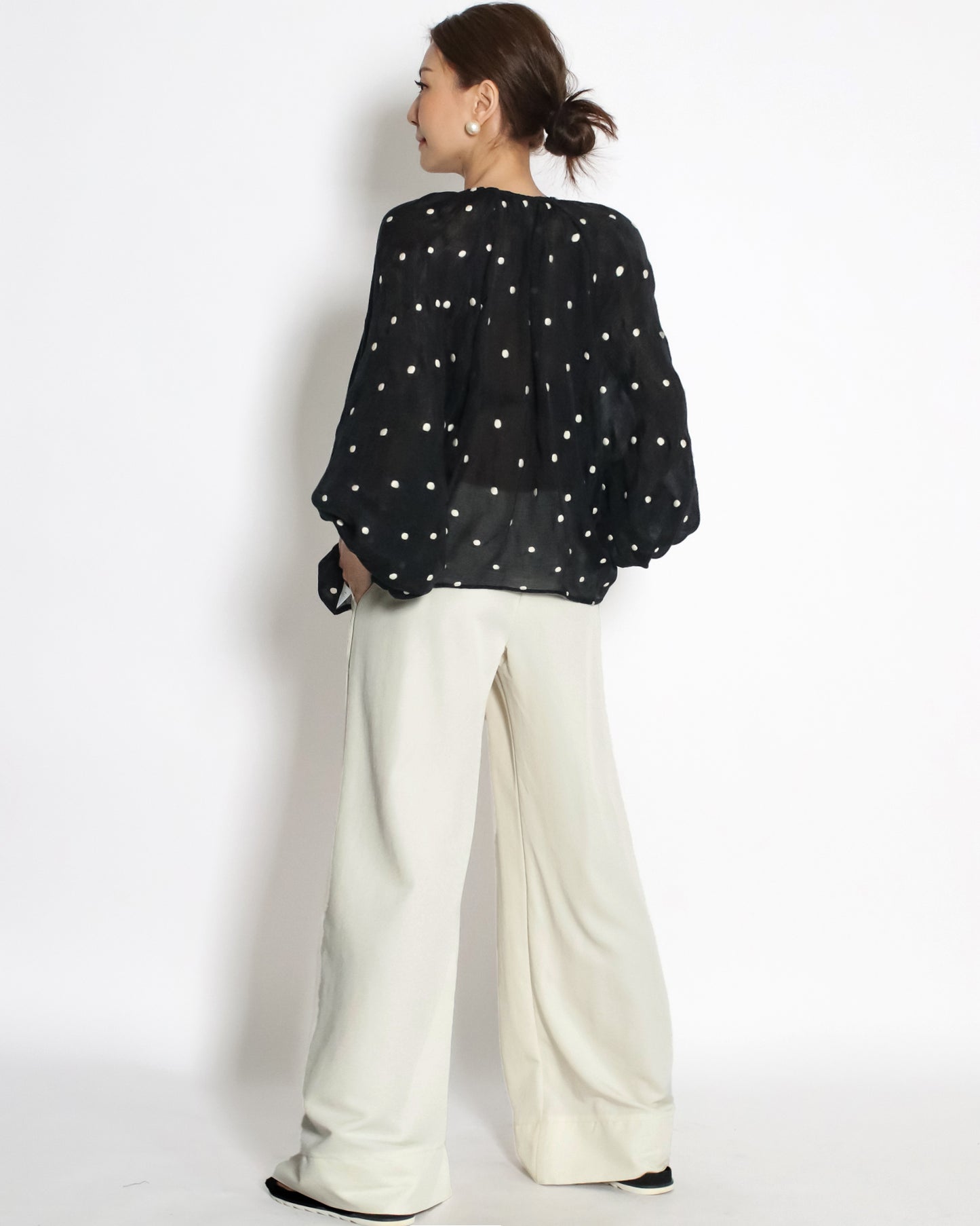 black w/ ivory polka dots linen top *pre-order*