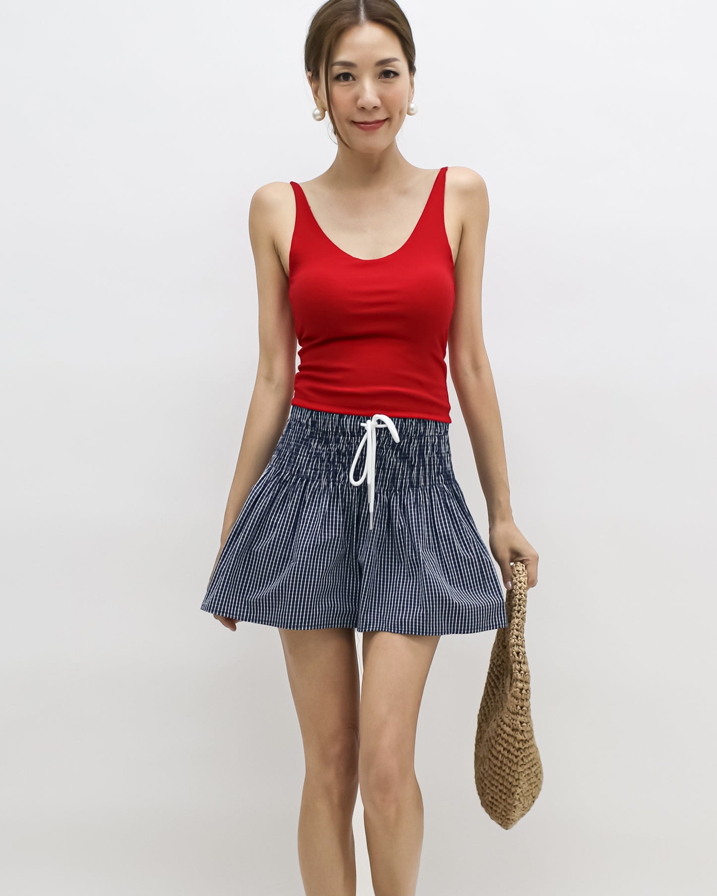navy & ivory checkers flare shirt shorts *pre-order*