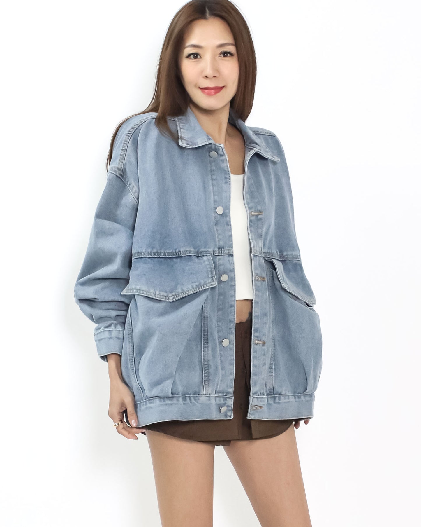 blue washed denim big pockets jacket