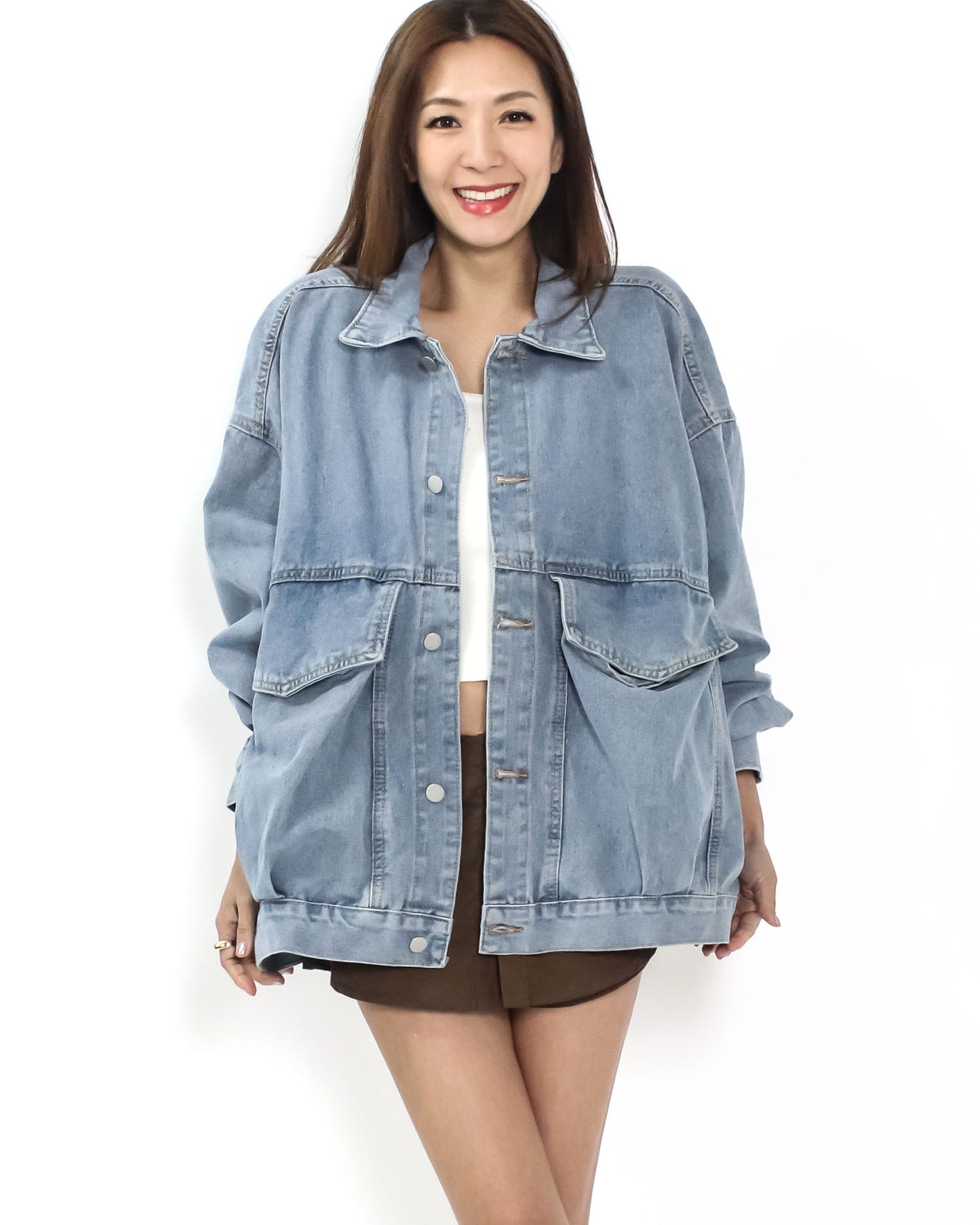 blue washed denim big pockets jacket
