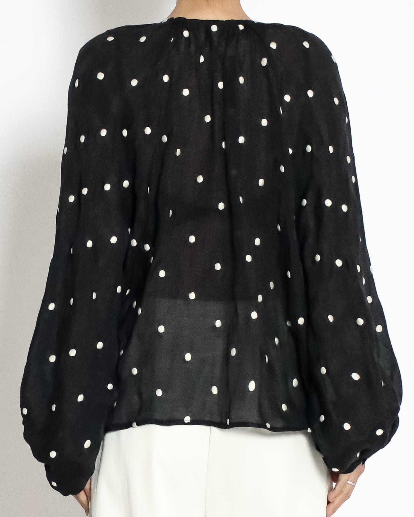 black w/ ivory polka dots linen top *pre-order*