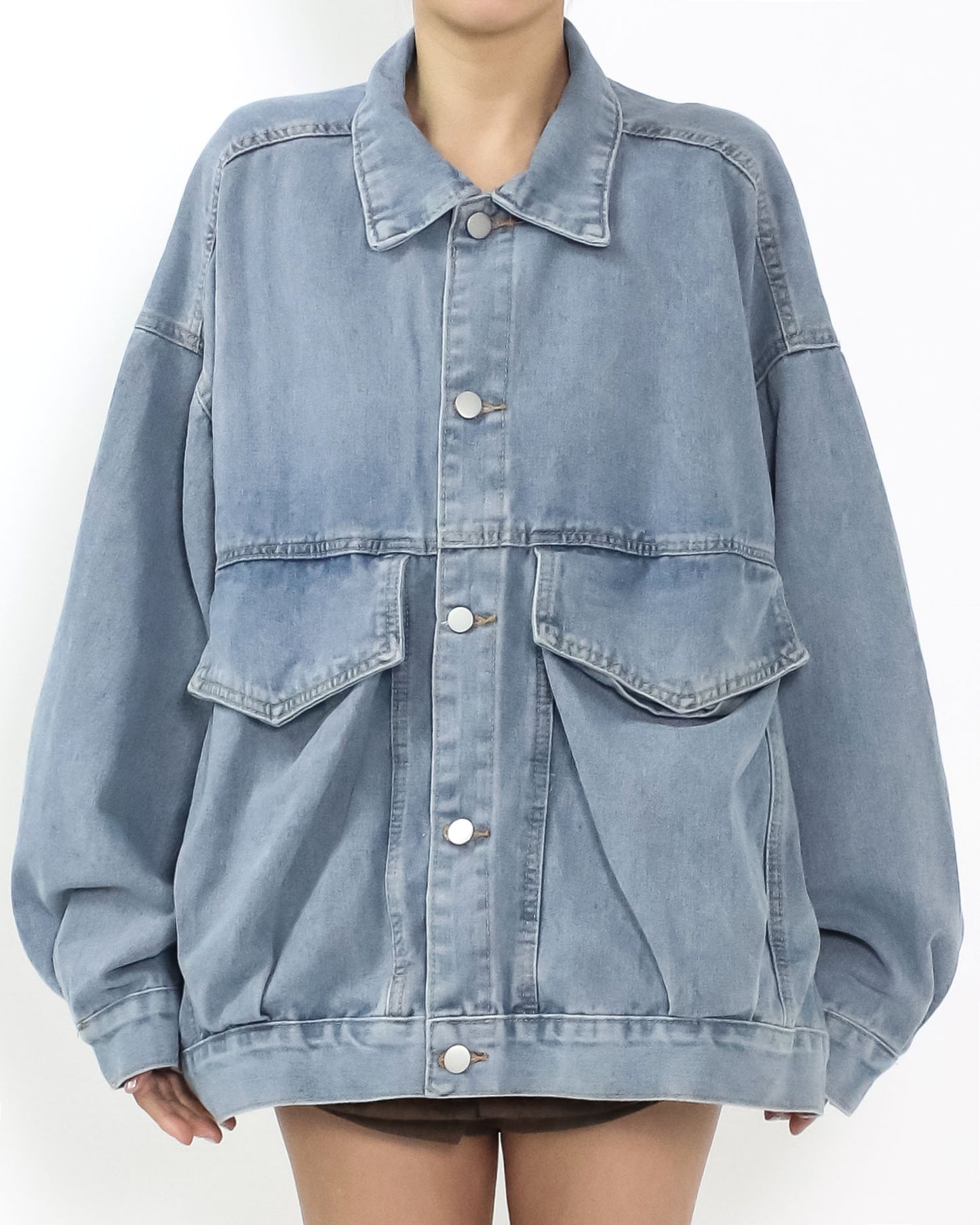 blue washed denim big pockets jacket
