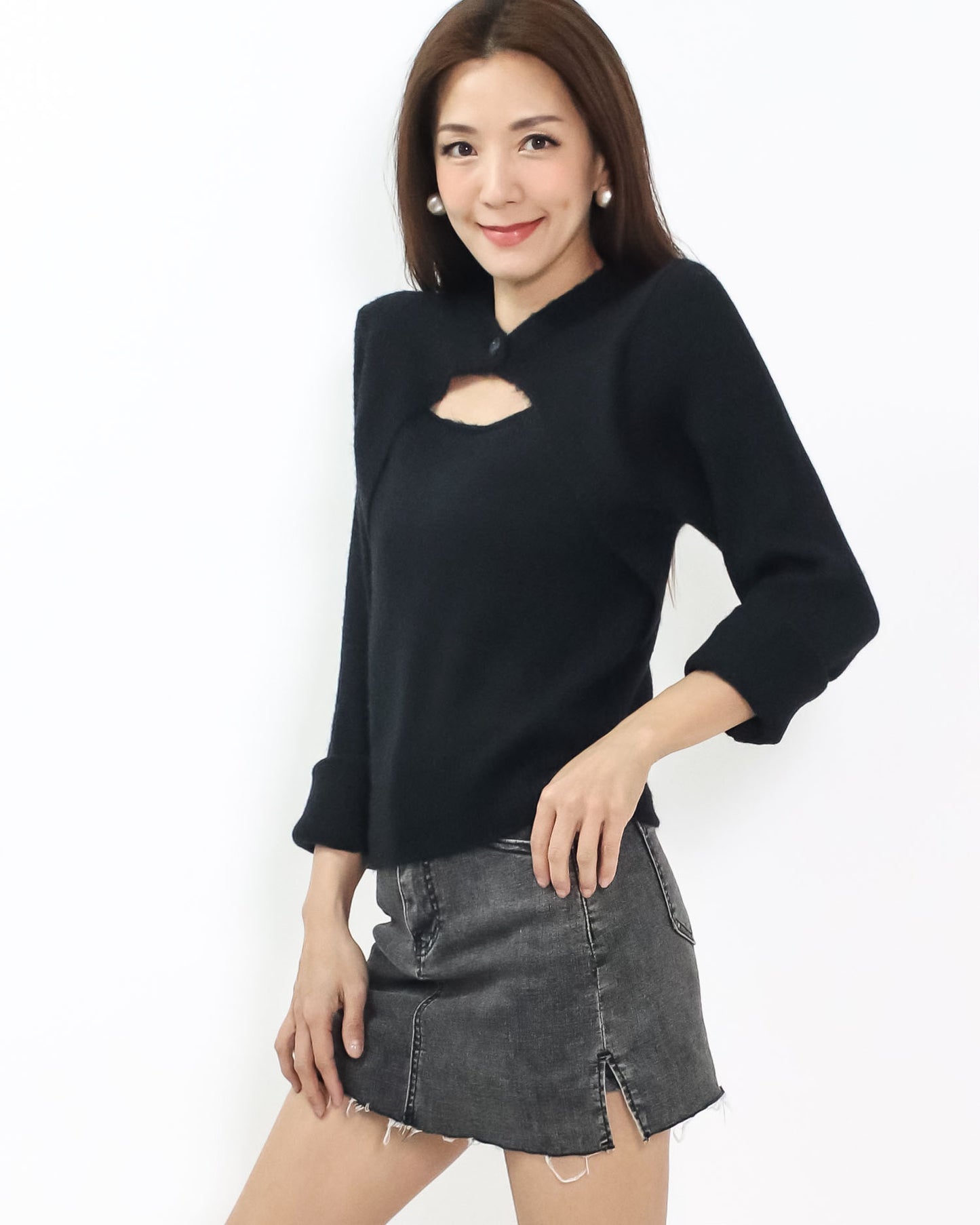 black cutout front knitted top *pre-order*