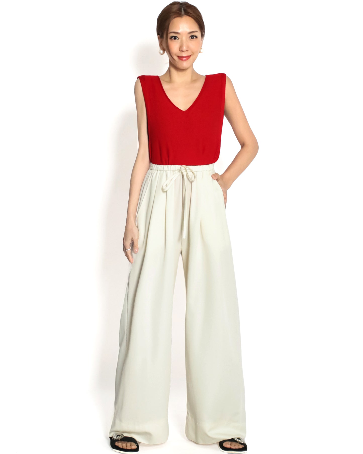 ivory slinky casual wide leg pants *pre-order*