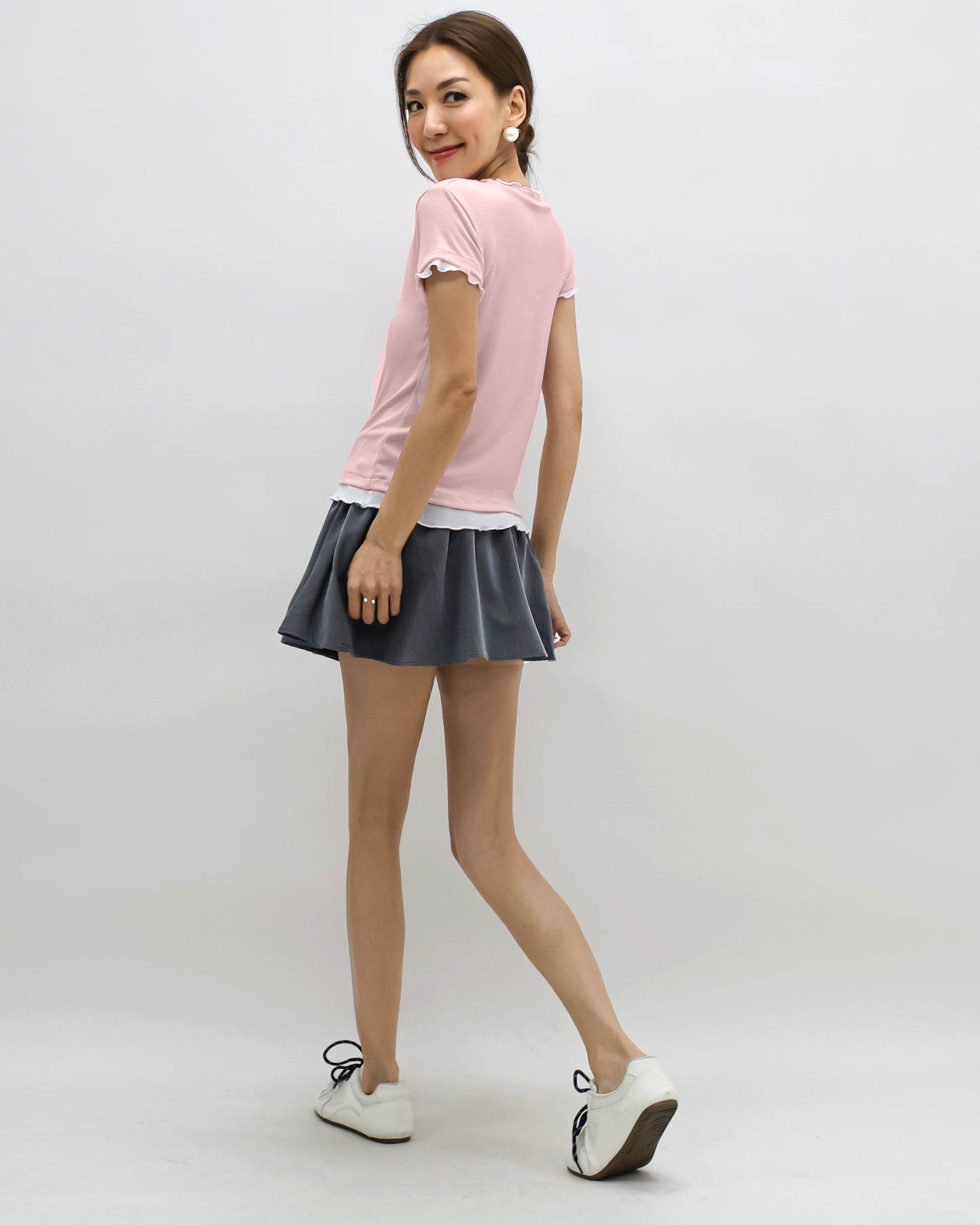 pink w/ ivory ruffles hem tee