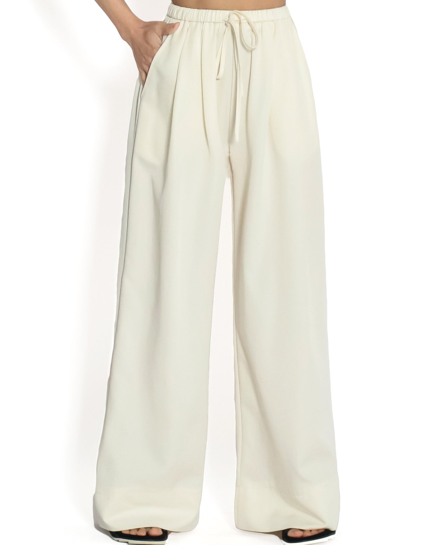 ivory slinky casual wide leg pants *pre-order*