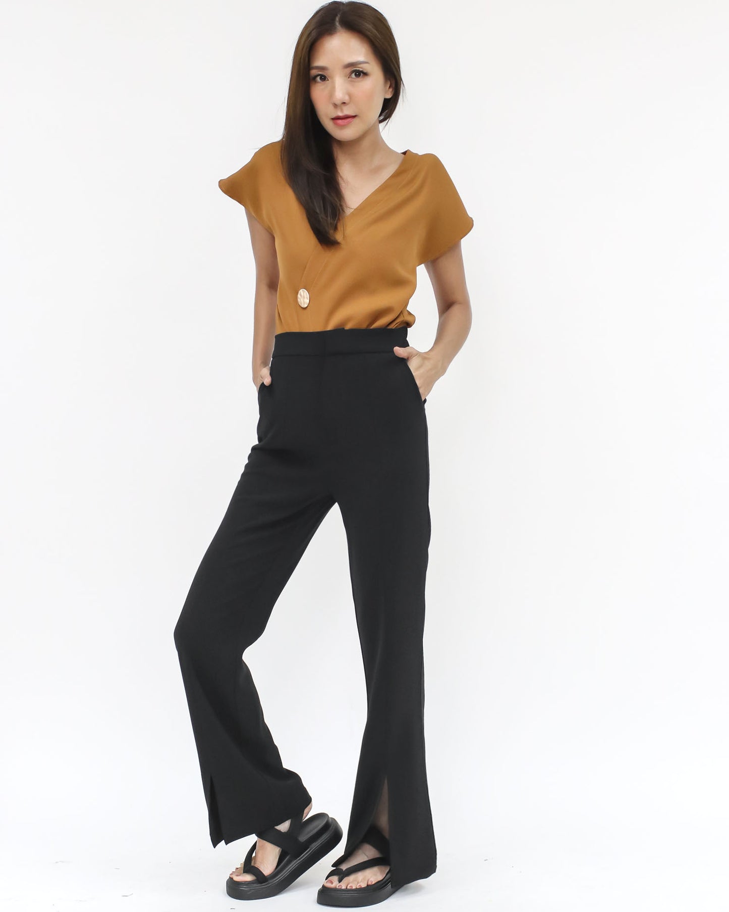 black split front straight pants *pre-order*