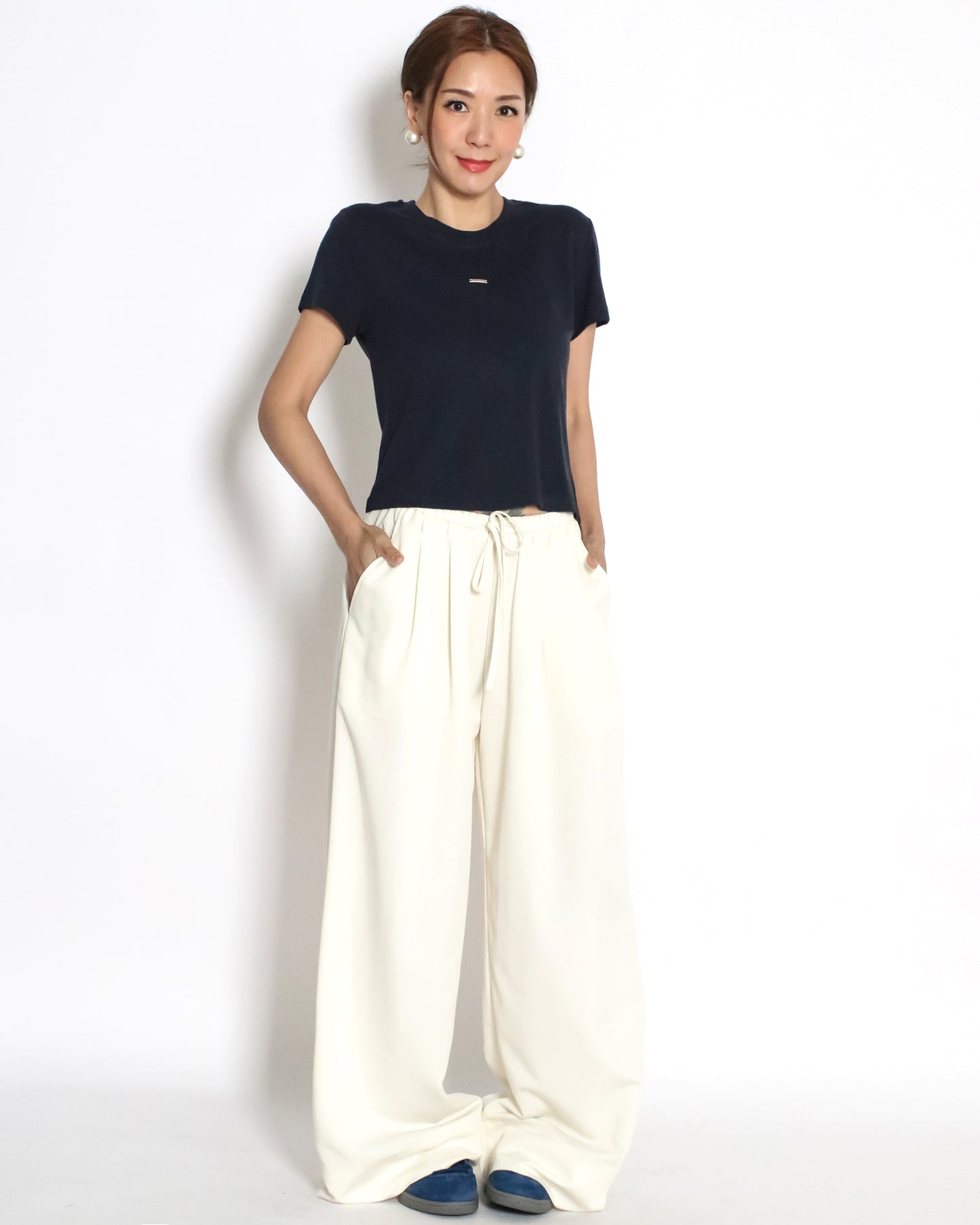 ivory slinky casual wide leg pants *pre-order*