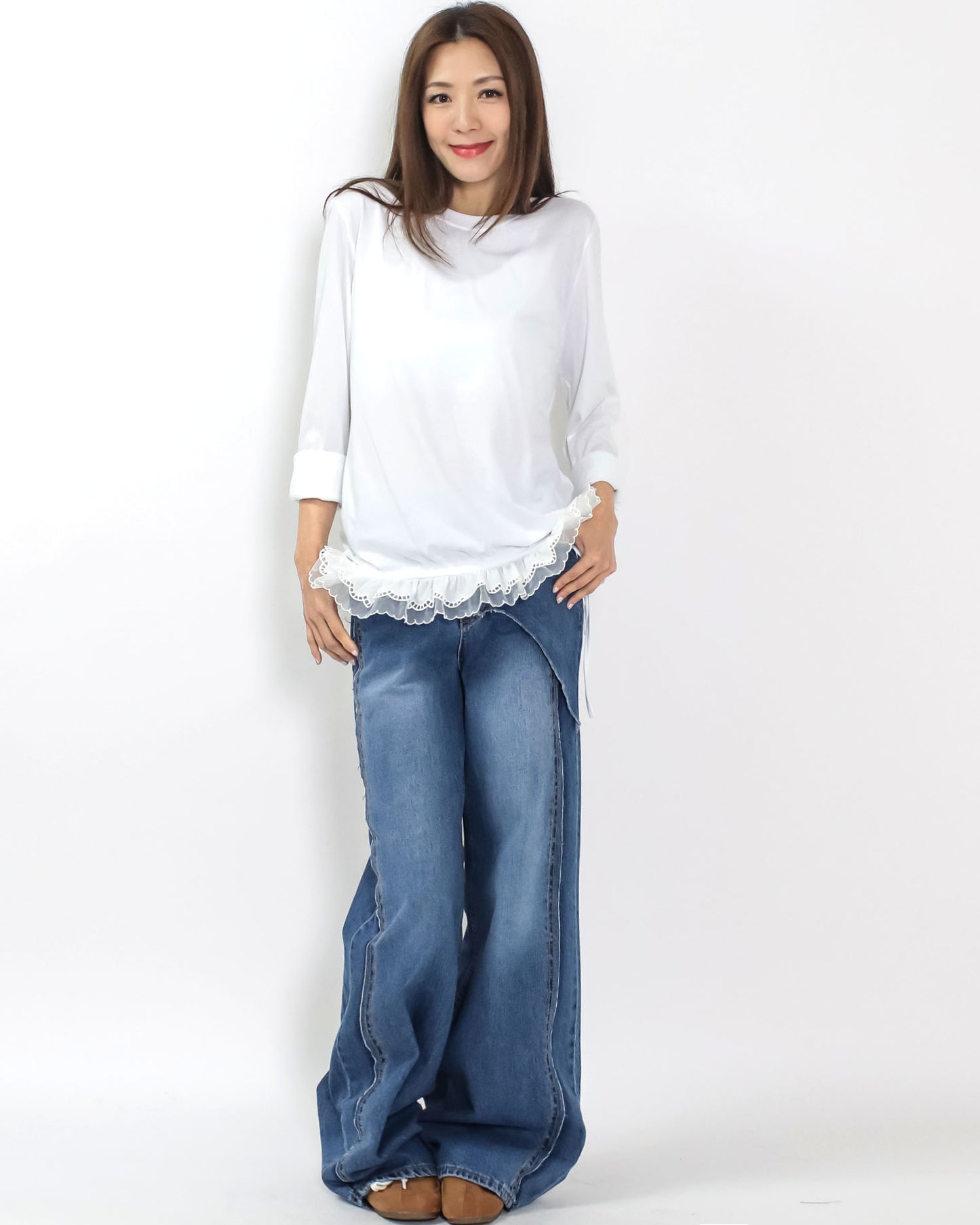 blue denim layer straight leg jeans *pre-order*