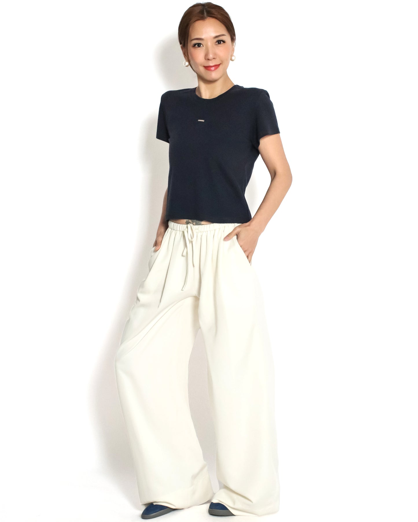 ivory slinky casual wide leg pants *pre-order*