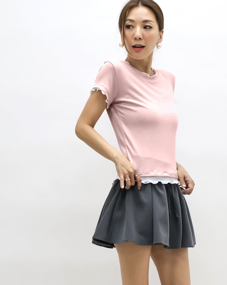 pink w/ ivory ruffles hem tee