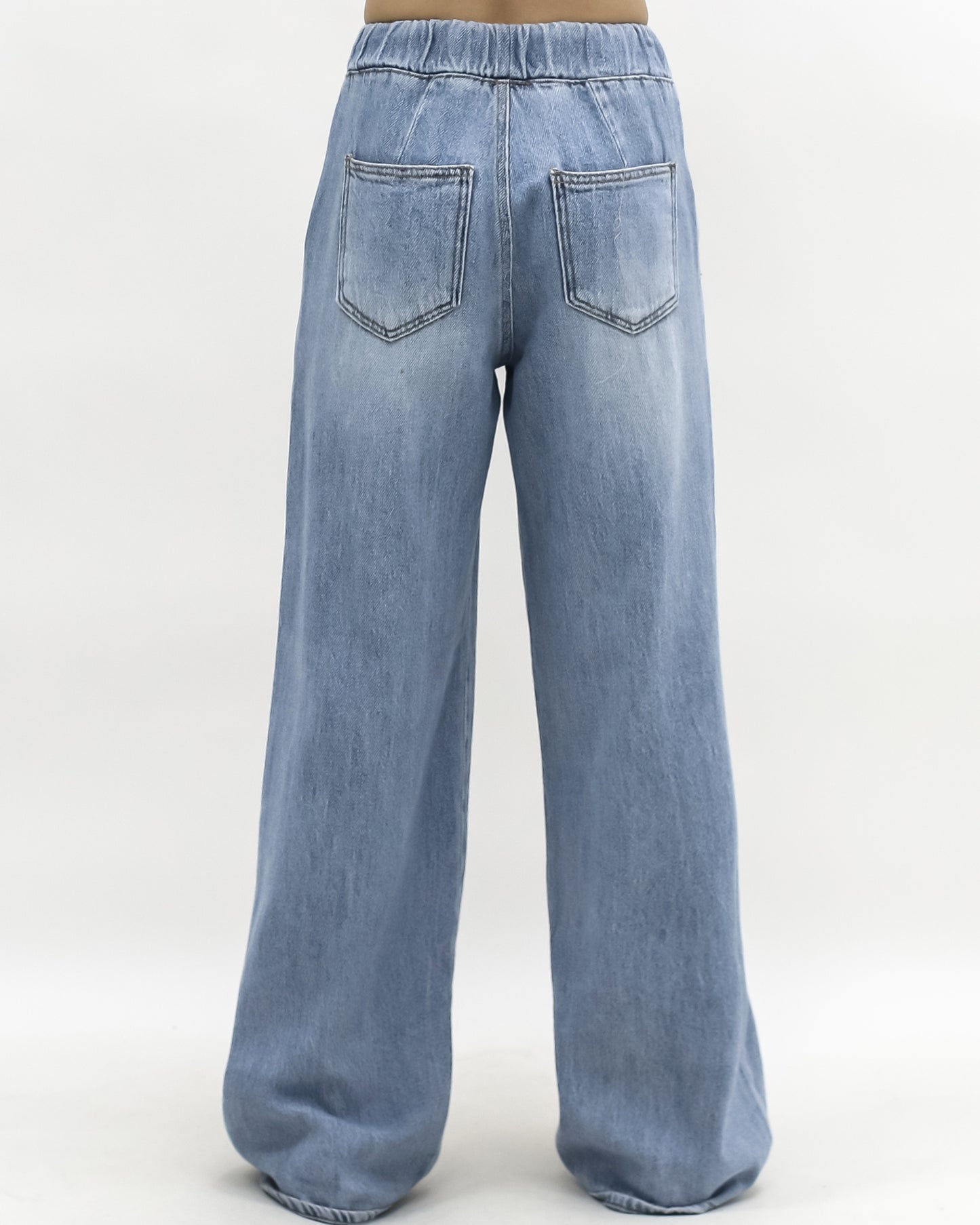 blue denim drawstring straight leg jeans *pre-order*