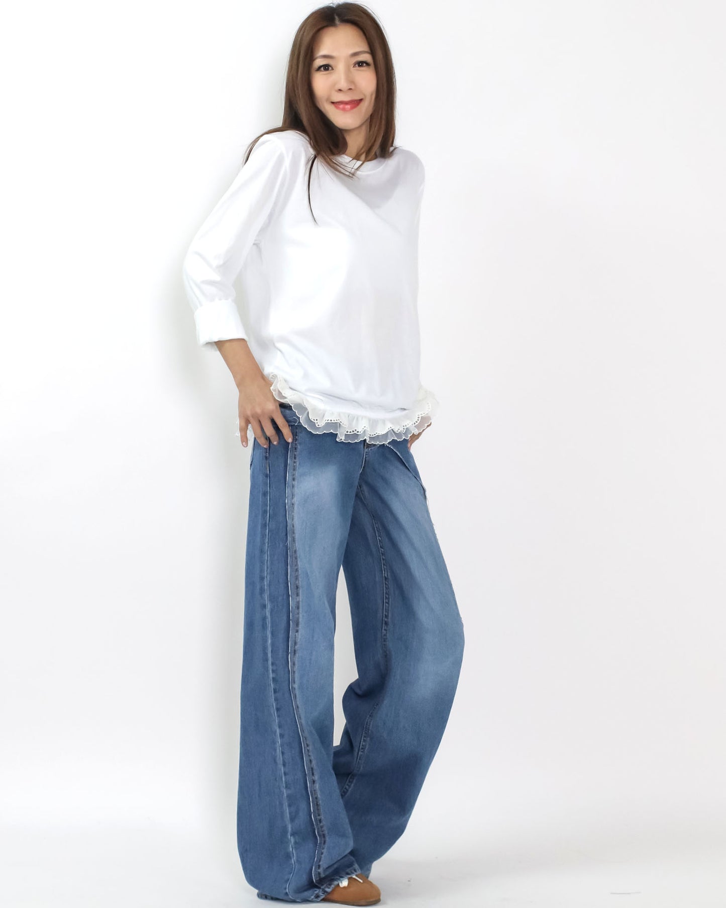 blue denim layer straight leg jeans *pre-order*