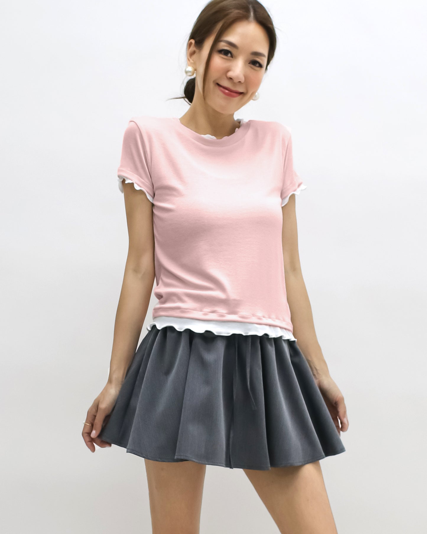 pink w/ ivory ruffles hem tee