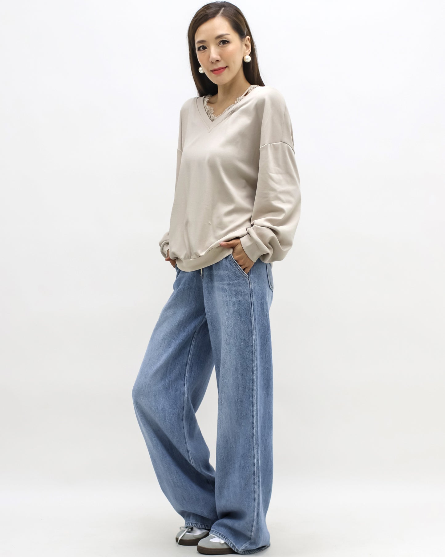 beige w/ mesh bow back soft sweatshirt