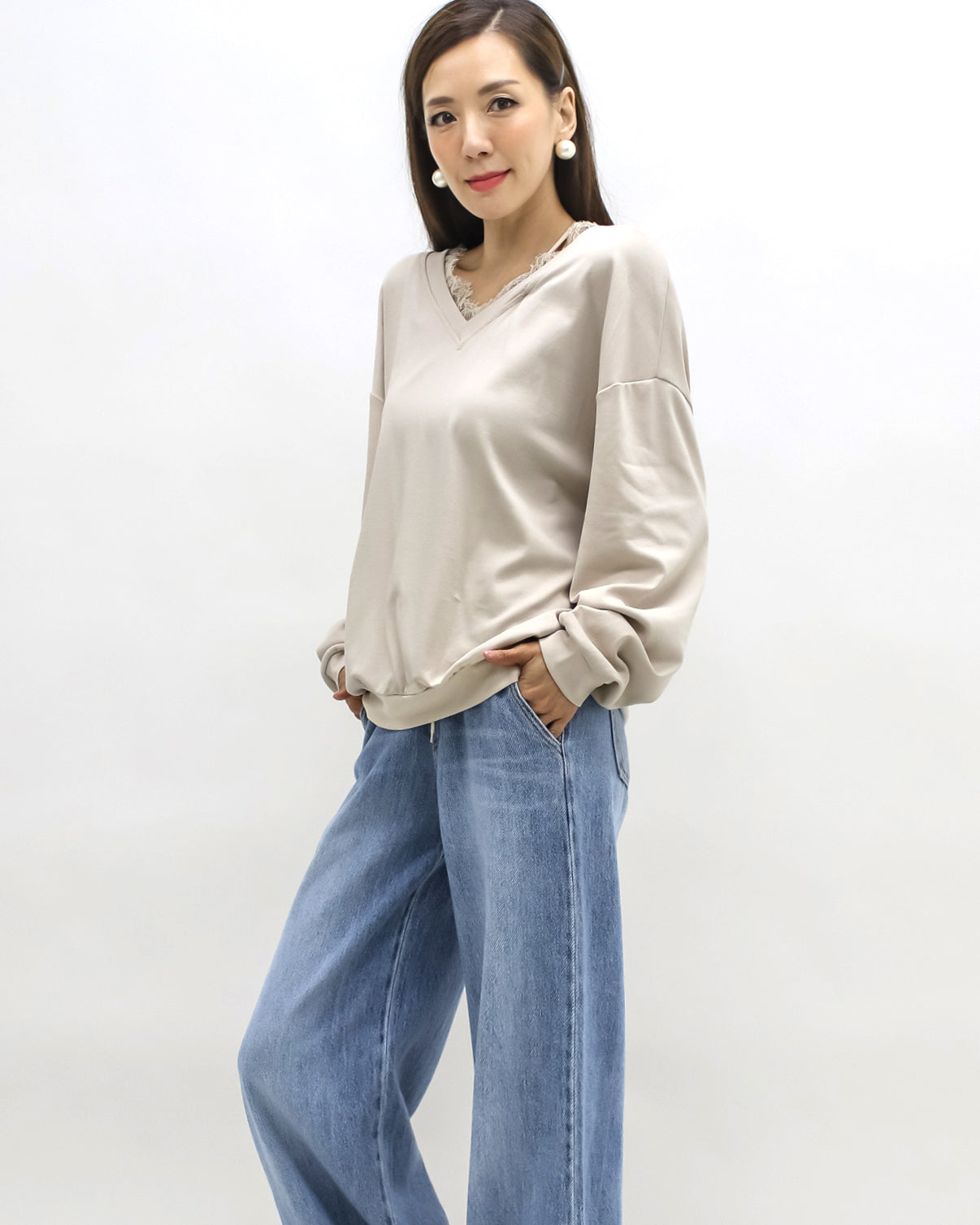 beige w/ mesh bow back soft sweatshirt