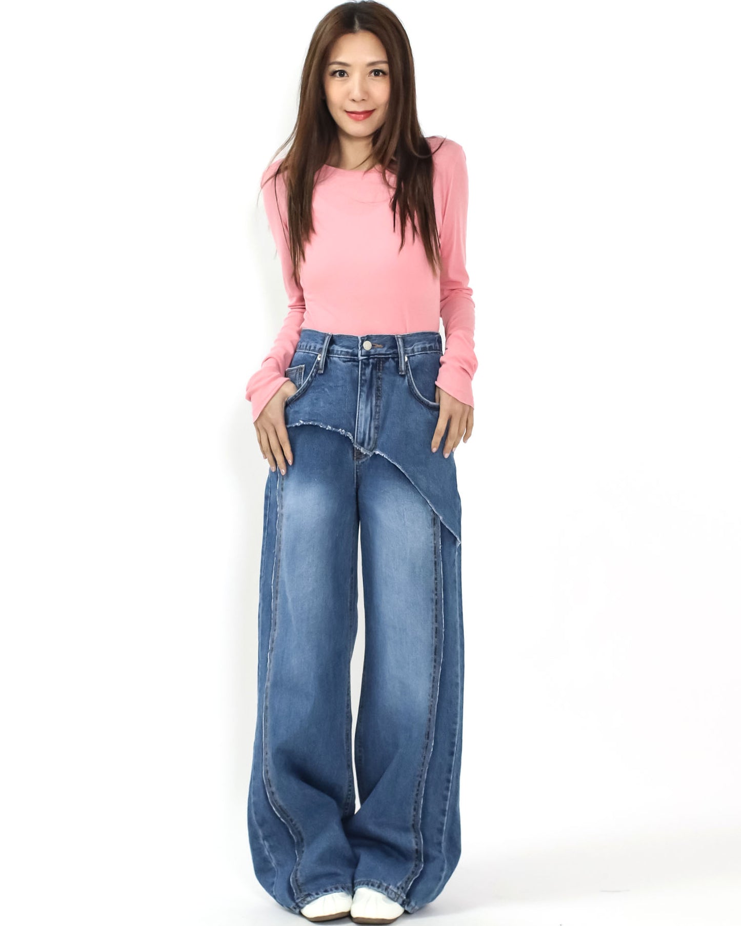 blue denim layer straight leg jeans *pre-order*