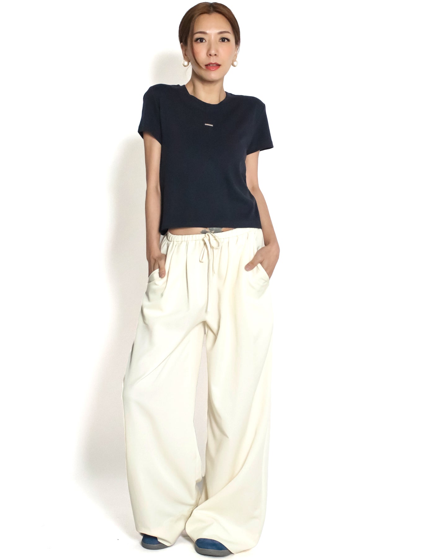 ivory slinky casual wide leg pants *pre-order*
