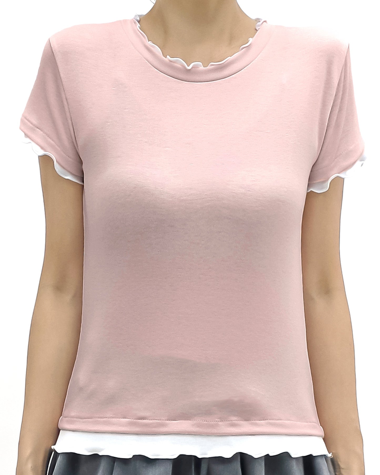 pink w/ ivory ruffles hem tee
