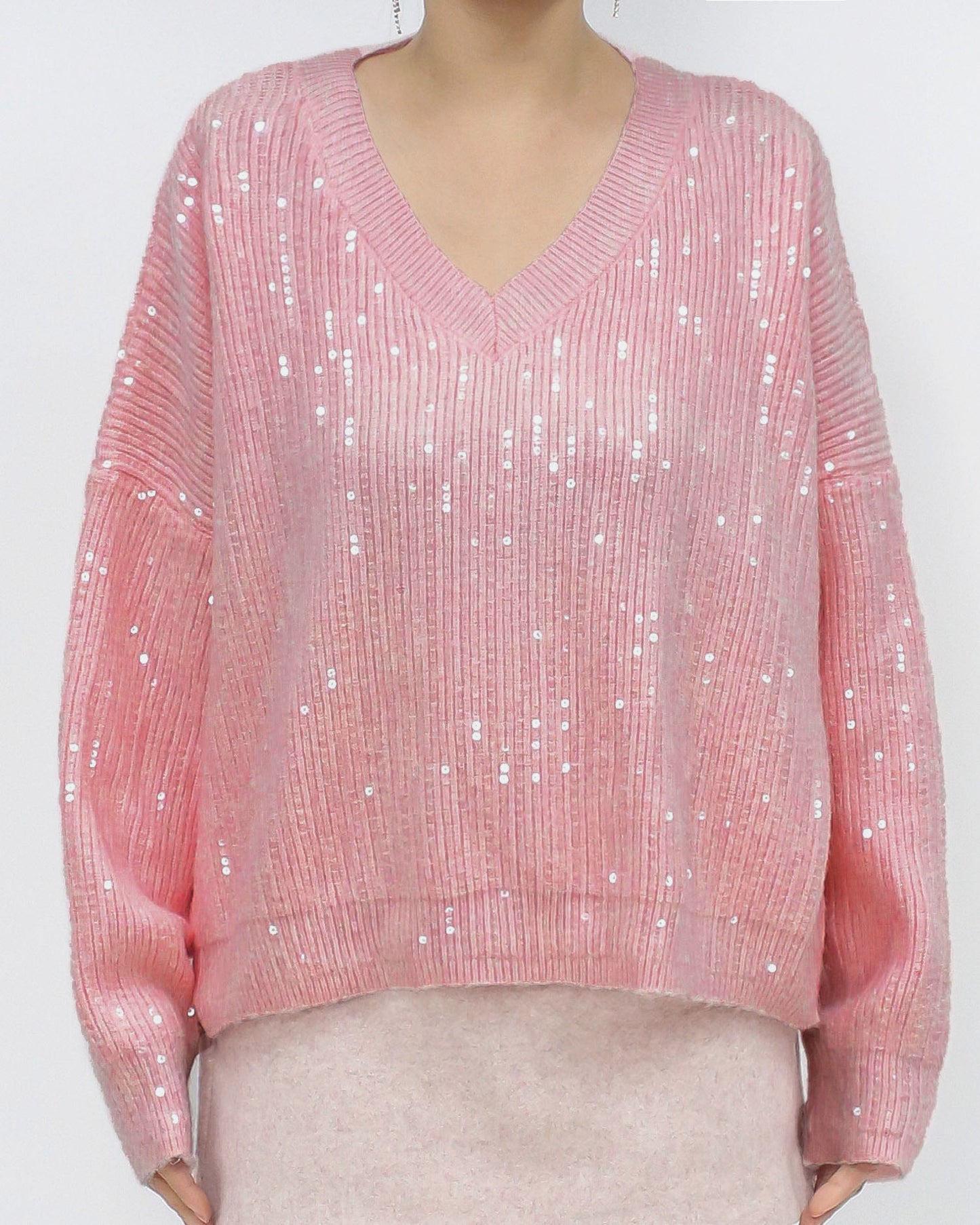 pink sequins knitted top