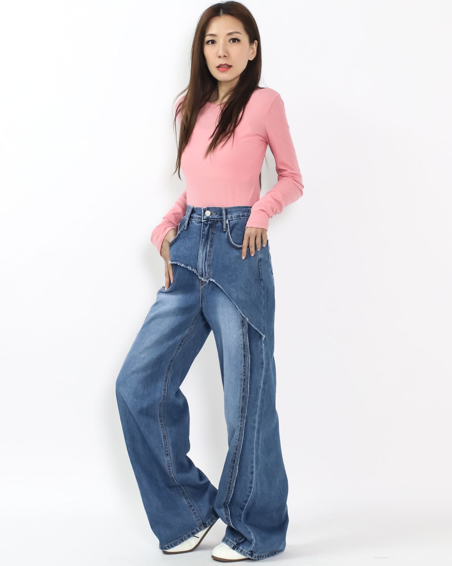 blue denim layer straight leg jeans *pre-order*