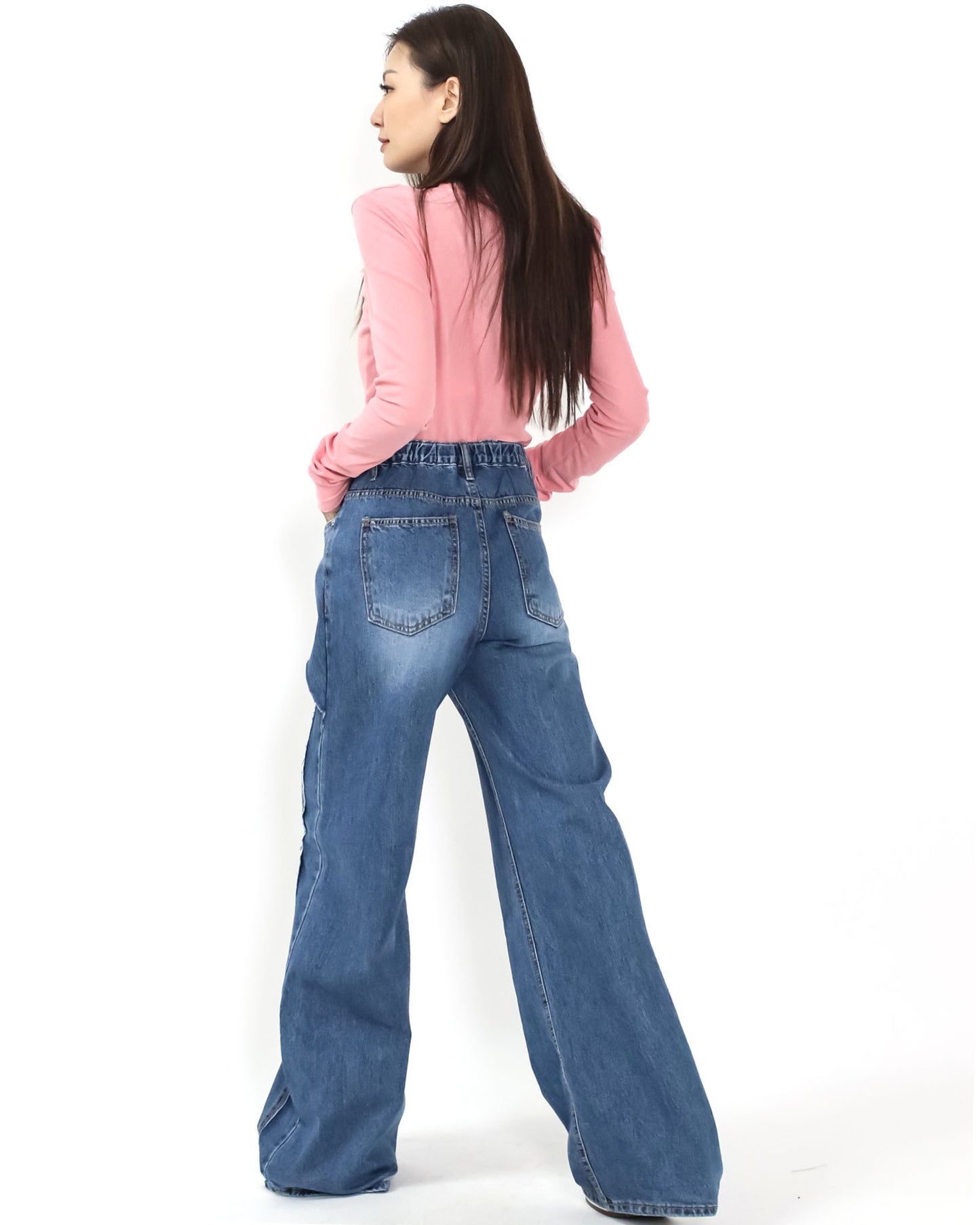 blue denim layer straight leg jeans *pre-order*