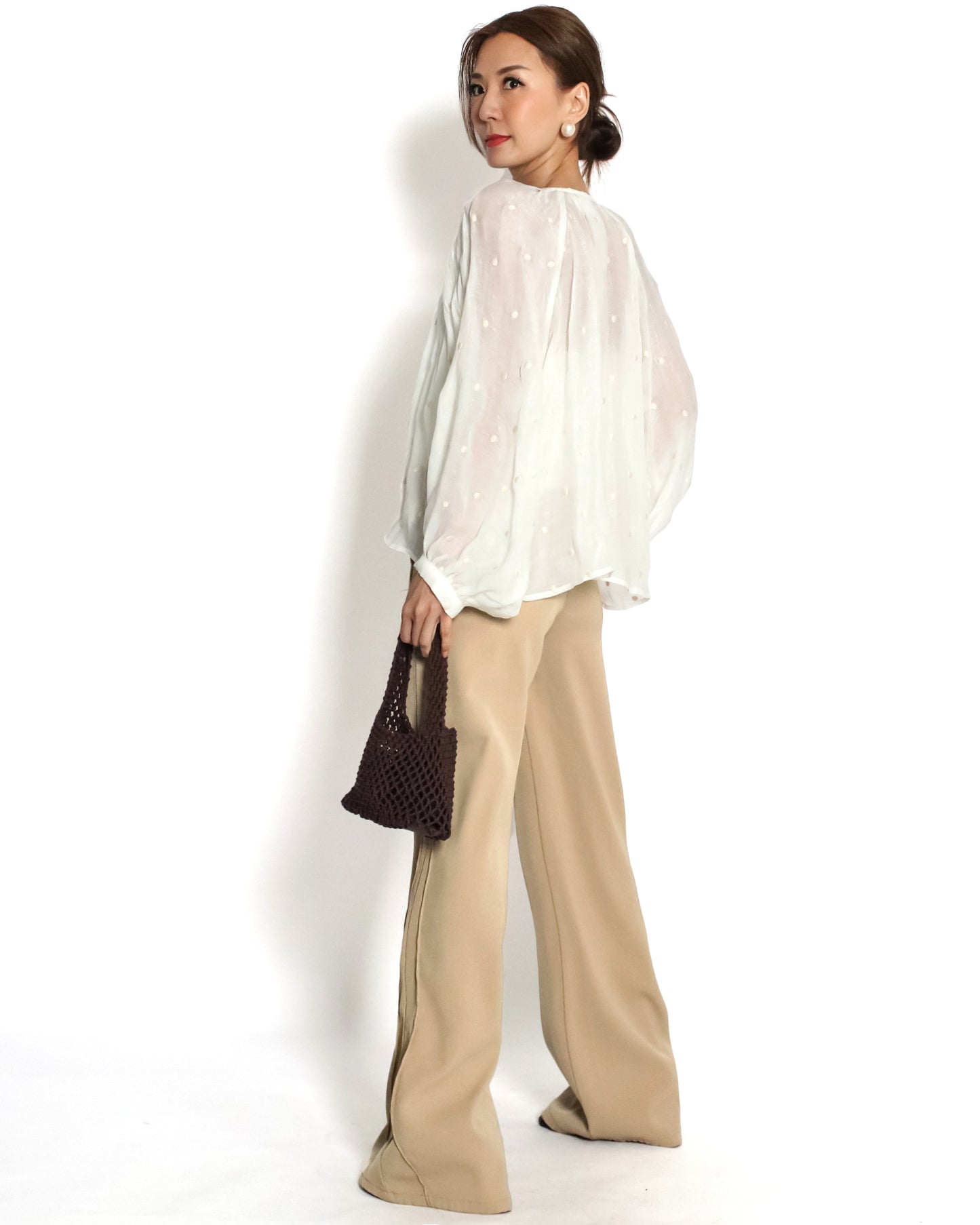 ivory polka dots linen top *pre-order*