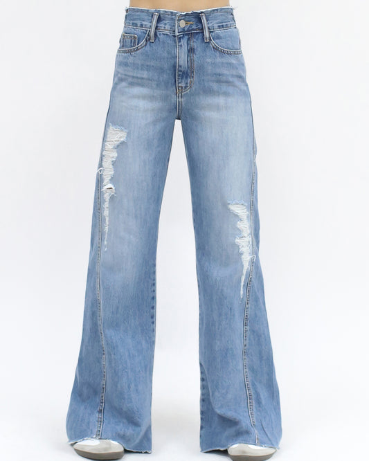 blue denim ripped flare jeans *pre-order*