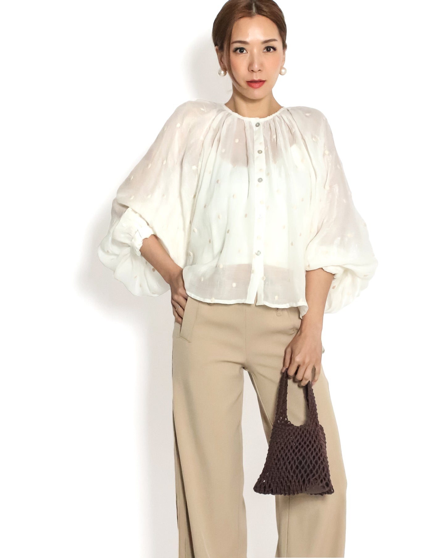 ivory polka dots linen top *pre-order*