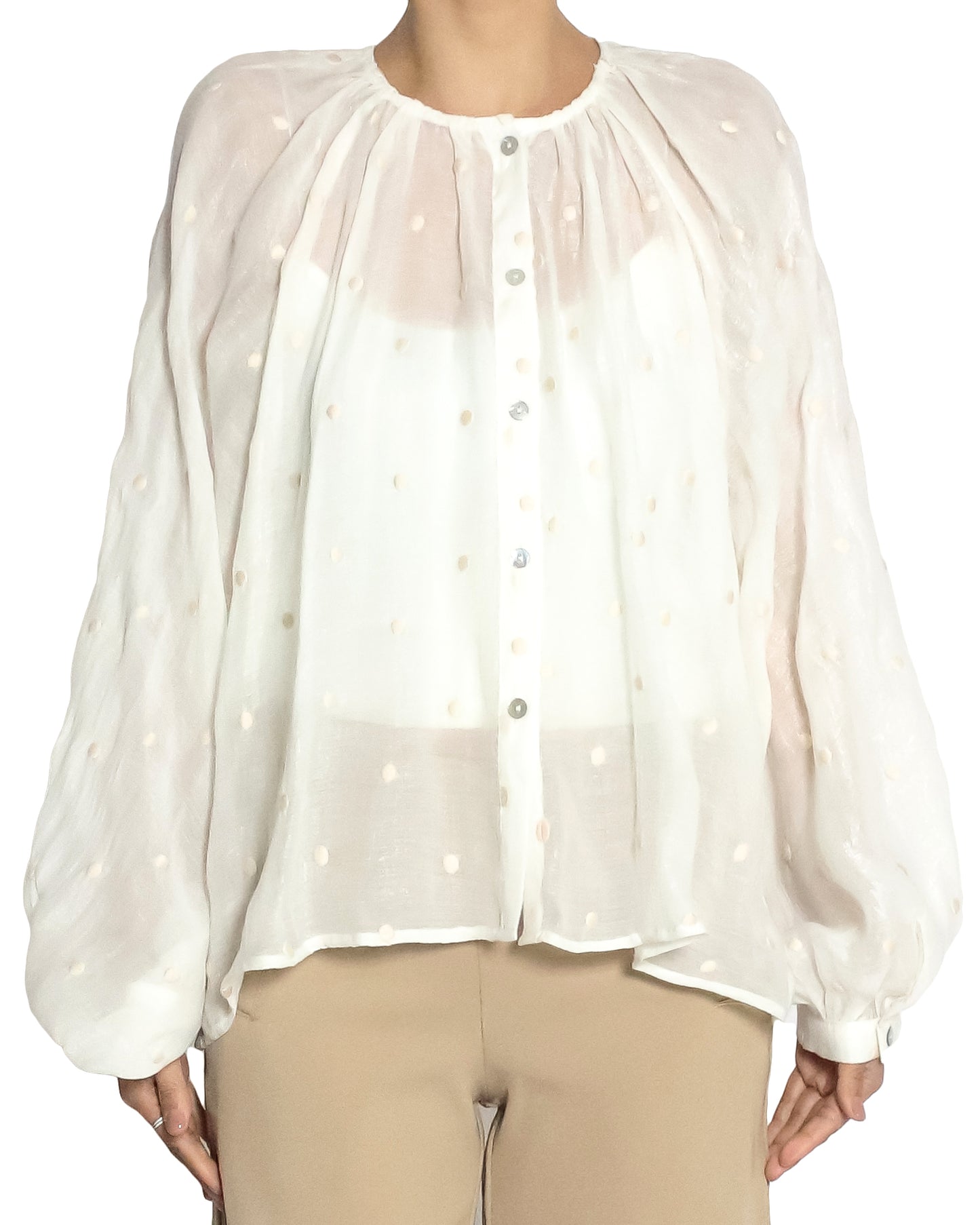 ivory polka dots linen top *pre-order*