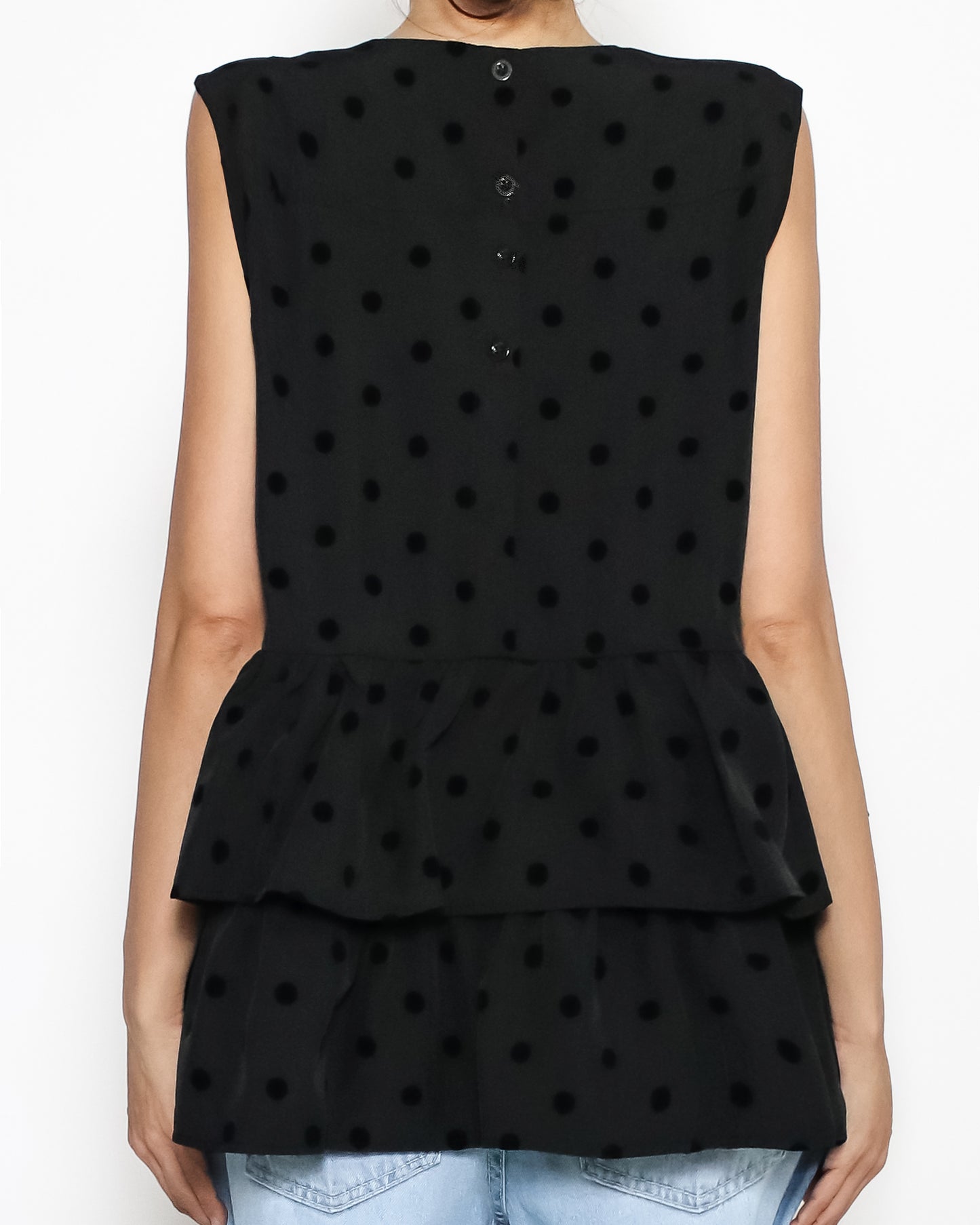 black polka dots ruffles layer vest *pre-order*