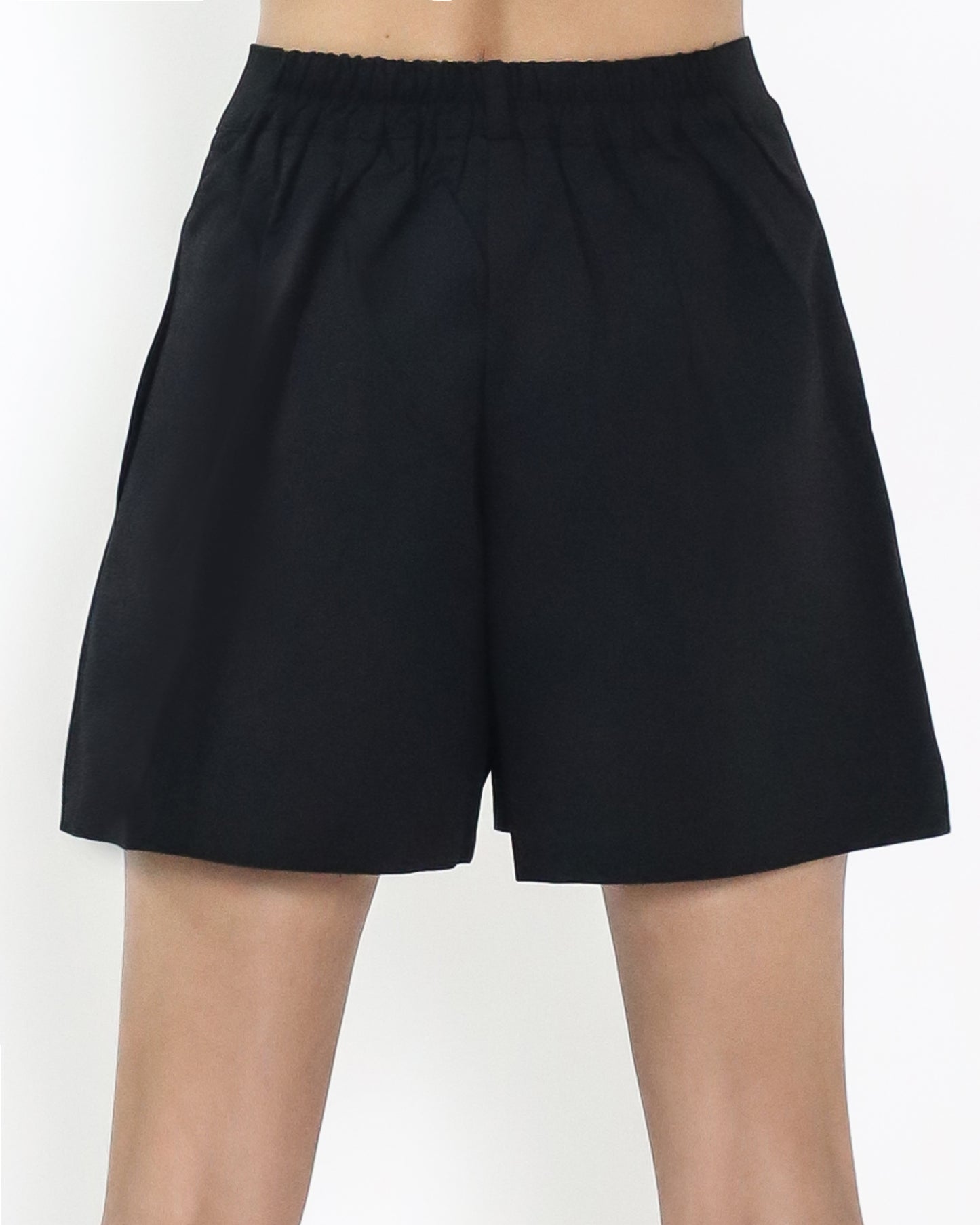 black pleats front slinky shorts