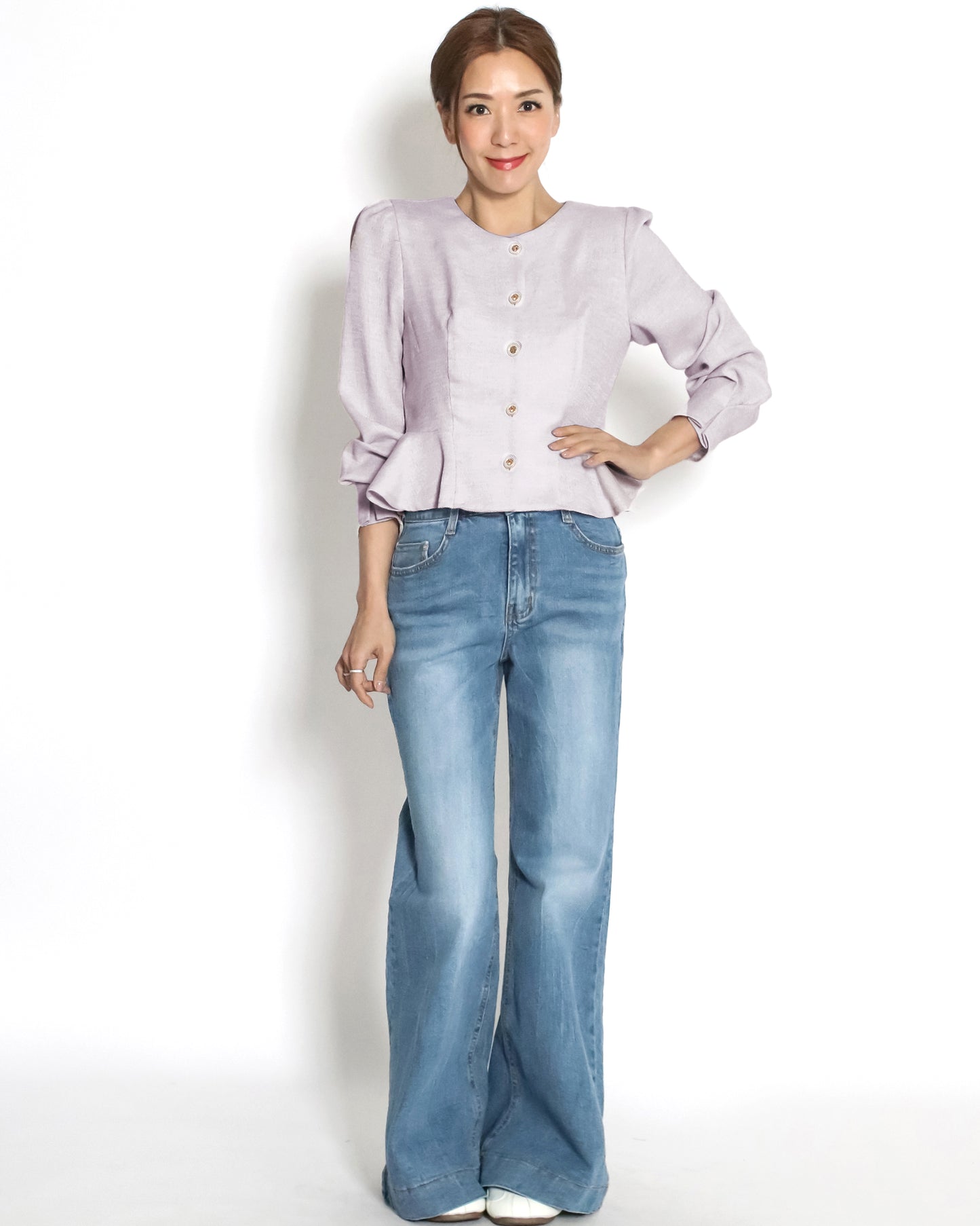 lilac linen flare jacket
