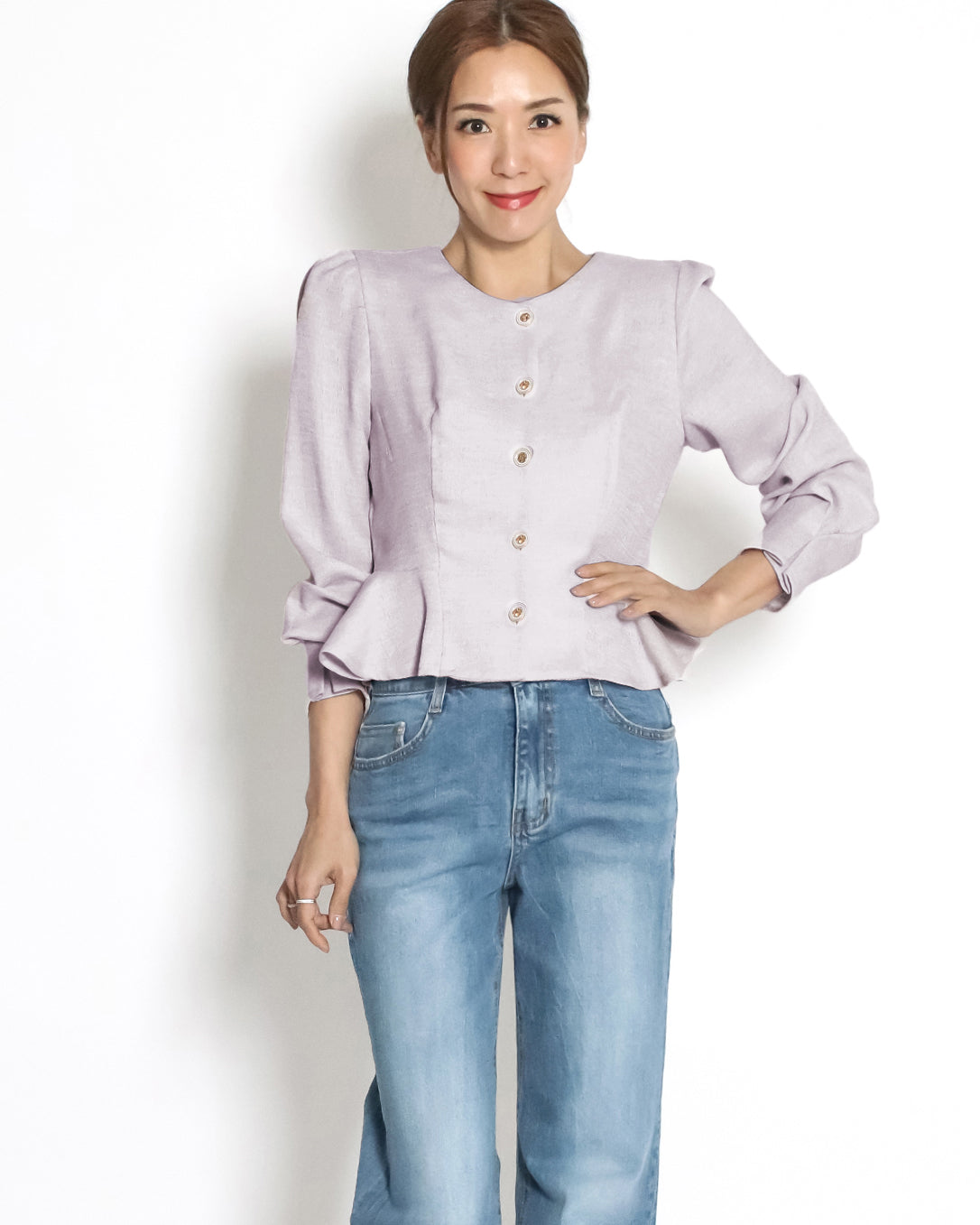 lilac linen flare jacket