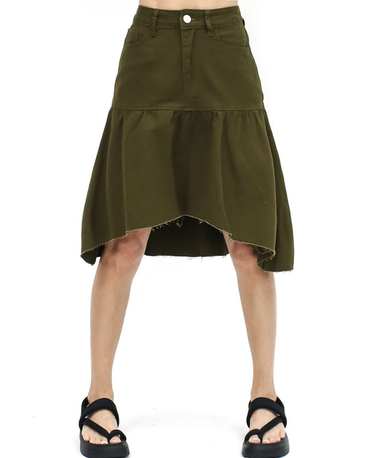 green denim asymmetric hem skirt -S